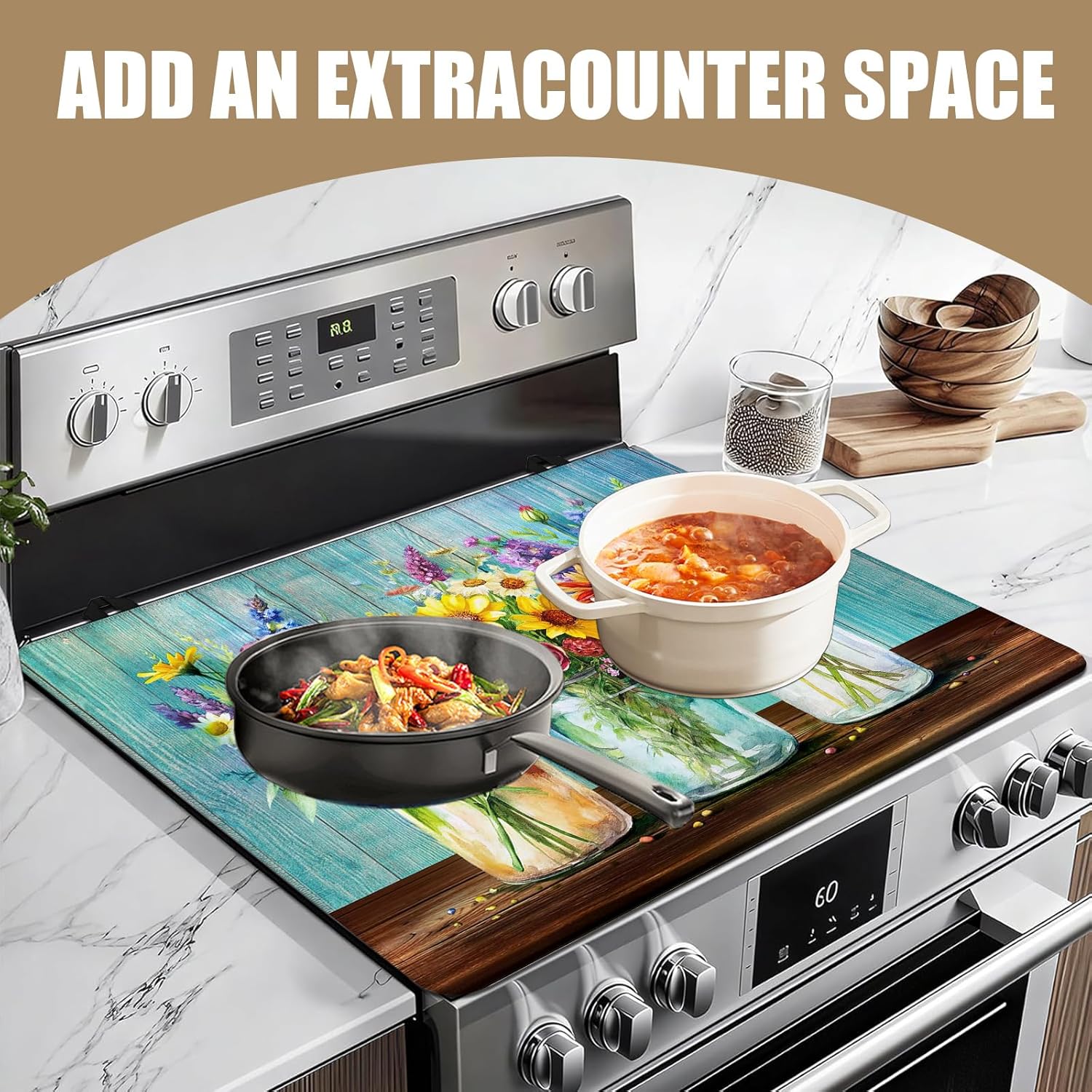 Flower Vase Stove Top Covers for Electric Stove, Electric Gas Stove Pad Heat Resistant Range Cooktop Protector for Home Decor Kitchen 28"x20"