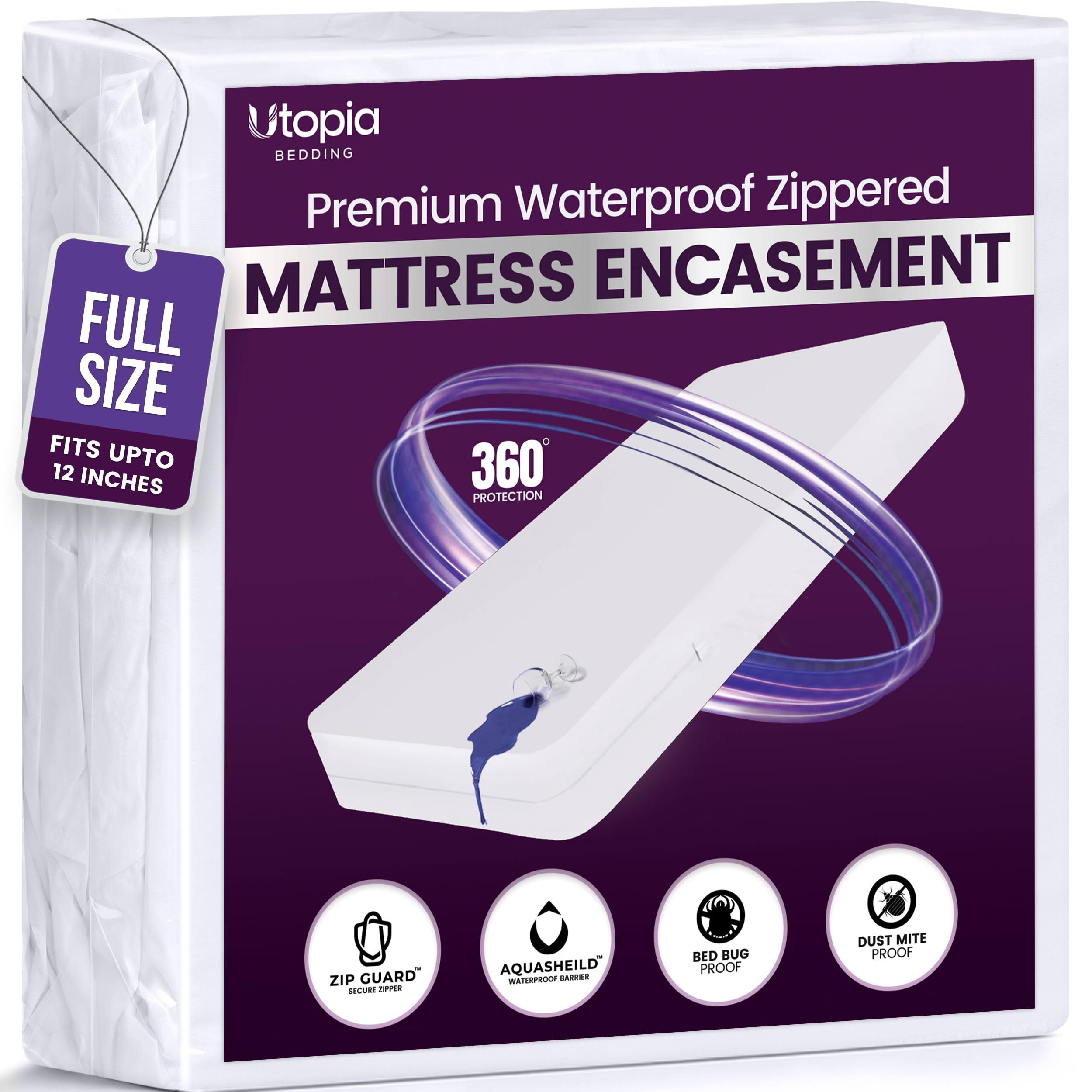 Premium Zippered Waterproof Mattress Encasement - Bed Bug Proof Mattress Cover - Ample Zipper Opening for Mattress Protector - Protection from Fluids, Insects and Dust Mites (Full) by Utopia Bedding by Utopia Bedding-image-36