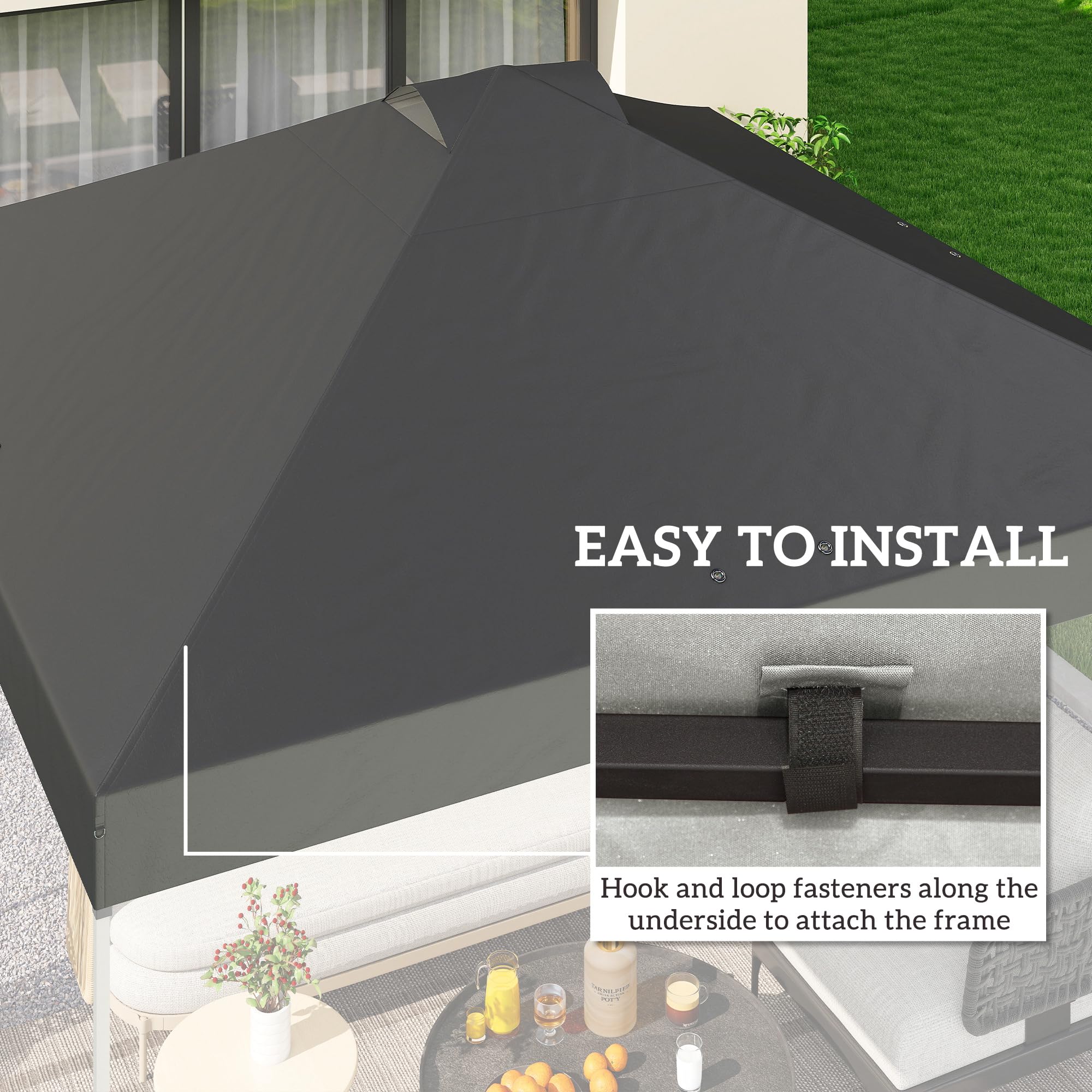 Outsunny 3 x 3(m) Pop Up Gazebo Canopy Replacement Cover with 8 Drainage Holes and Double Vents, UV50+ Waterproof Canopy Cover Replacement Top, Dark Grey — view 6