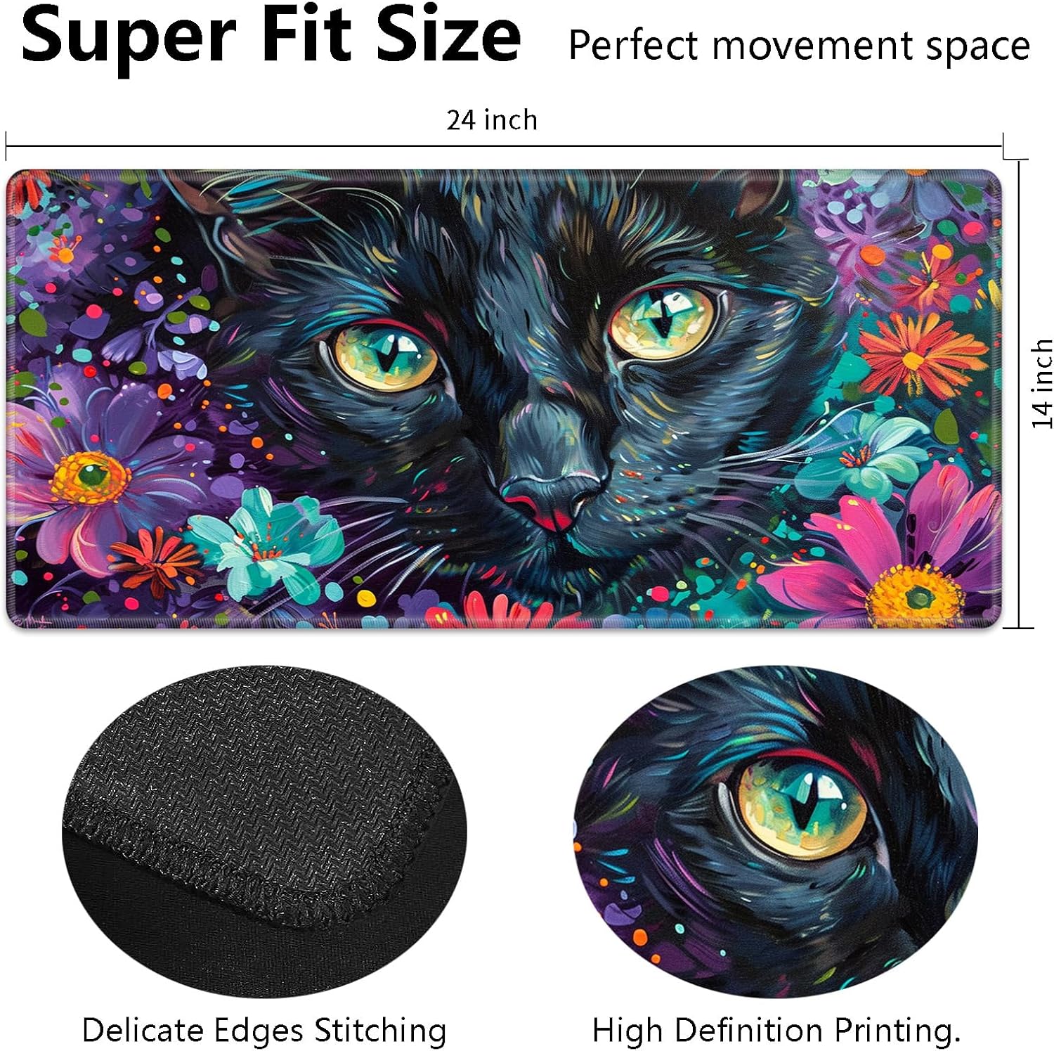 for MTG Playmat 24" x 14" with High Elastic Rubber Base Non-Slip Rubber Sole HD Printing for MTG Mat Playing Card Playmat Gaming Mouse Pad, an Oil Cat