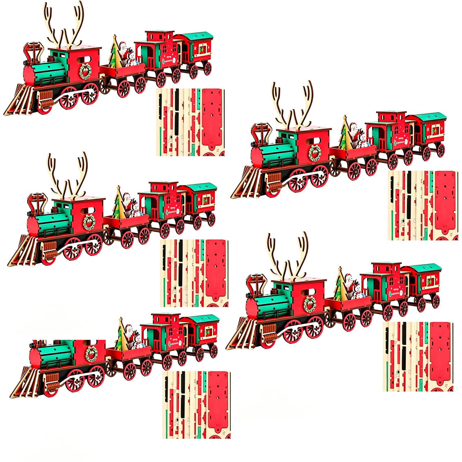 Rompecabezas 3D de tren de madera navideño DIY: kit de construcción 5pcs 8