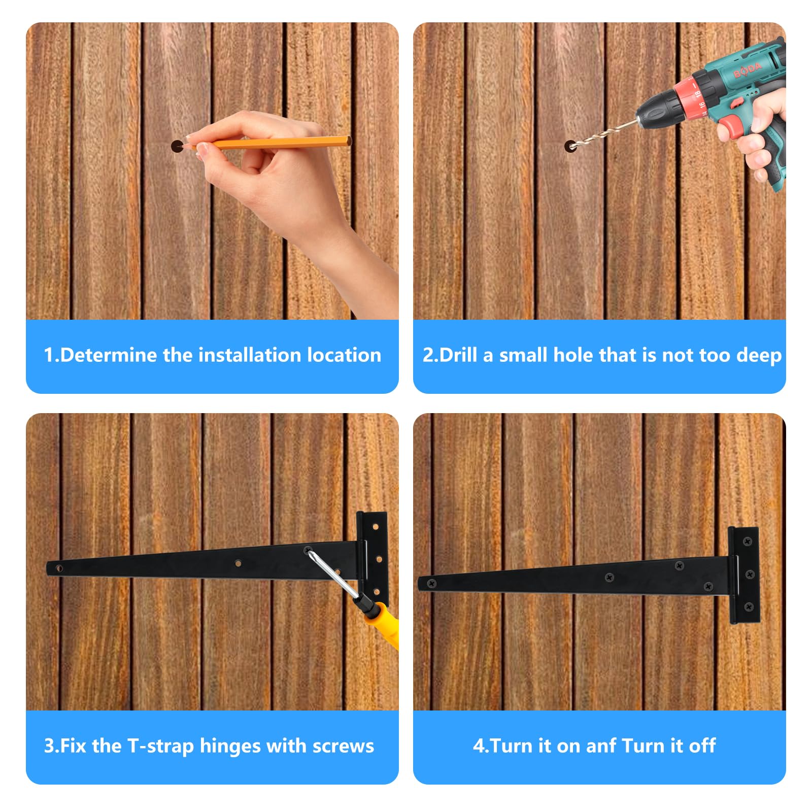 D-Orange Cerniere A T Per Cancello 200 Mm - 2 Pezzi Con Viti Per Porte Legno, Nero - Foto 12