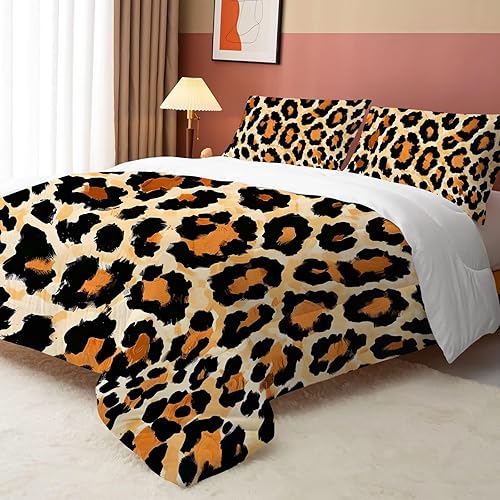 Miniatura 5 de Juego de edredón con estampado de guepardo tamaño individual, ropa de cama con estampado de leopardo marrón para dormitorios de niños y niñas,