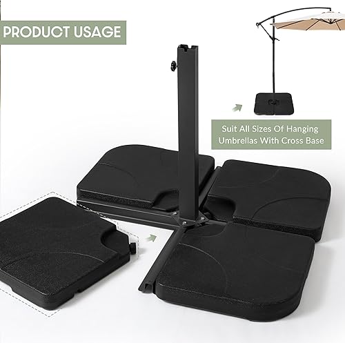 Vista 3 de WestinTrends Paraguas universales de 4 piezas con base cuadrada en voladizo para patio al aire libre, pesos resistentes, relleno de agua o arena