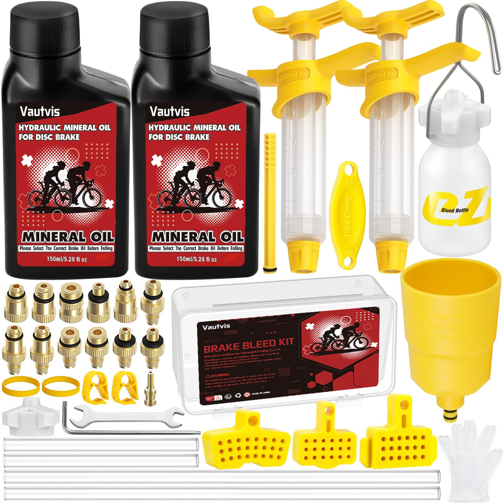 Kit Purge Frein pour Shimano VTT MTB, Kit Huile Minérale, Kit de Purge de Frein Hydraulique pour Vélo, Comprenant 150ML de Liquide de Frein à Base D'huile Minérale