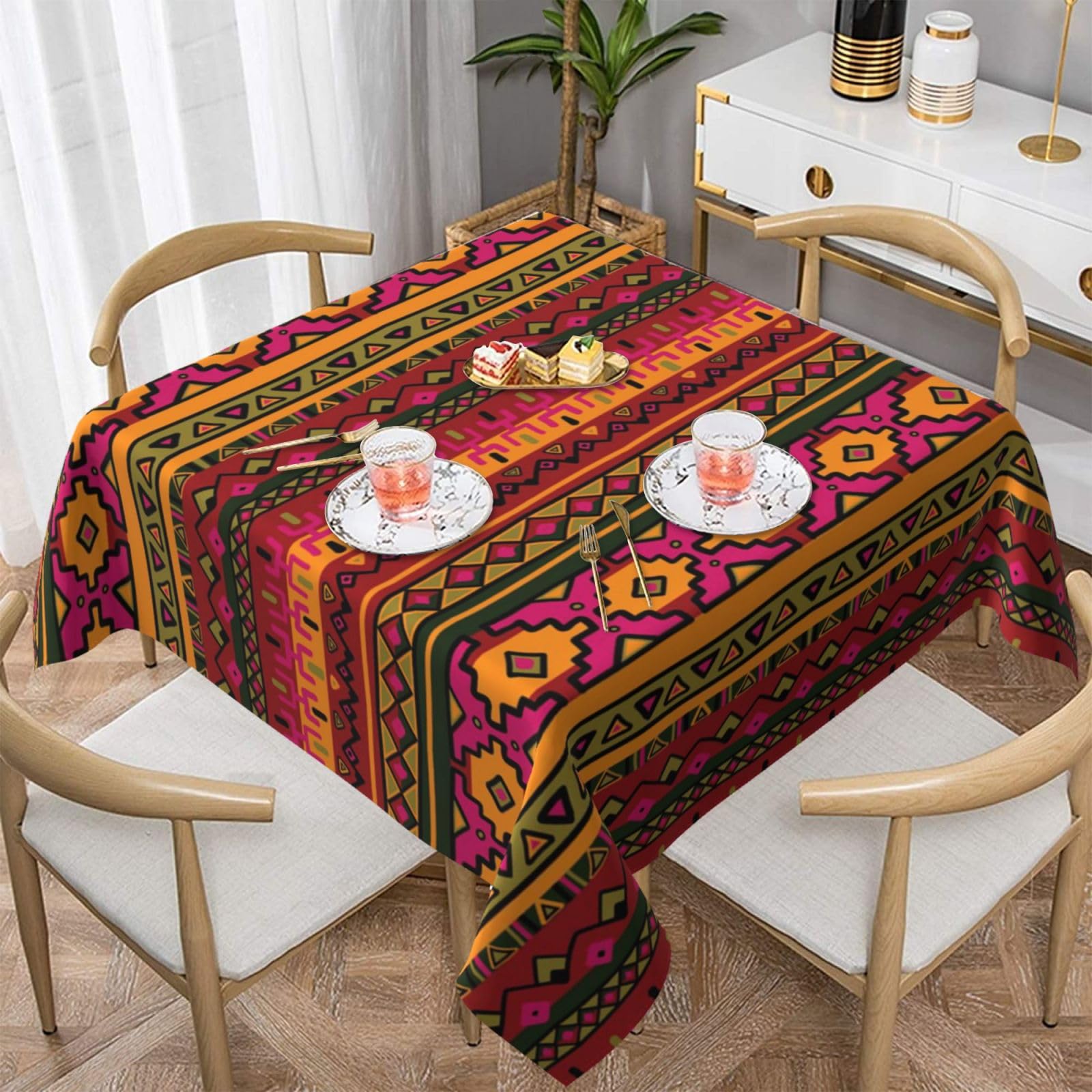DCEHGEW Mexican Folk Art Boho Prints Square Tablecloth 152x152 CM, Waterproof Fabric Table Cloth for Dining Table, Farmhouse Table Cover for Kitchen Dining Tabletop Decoration