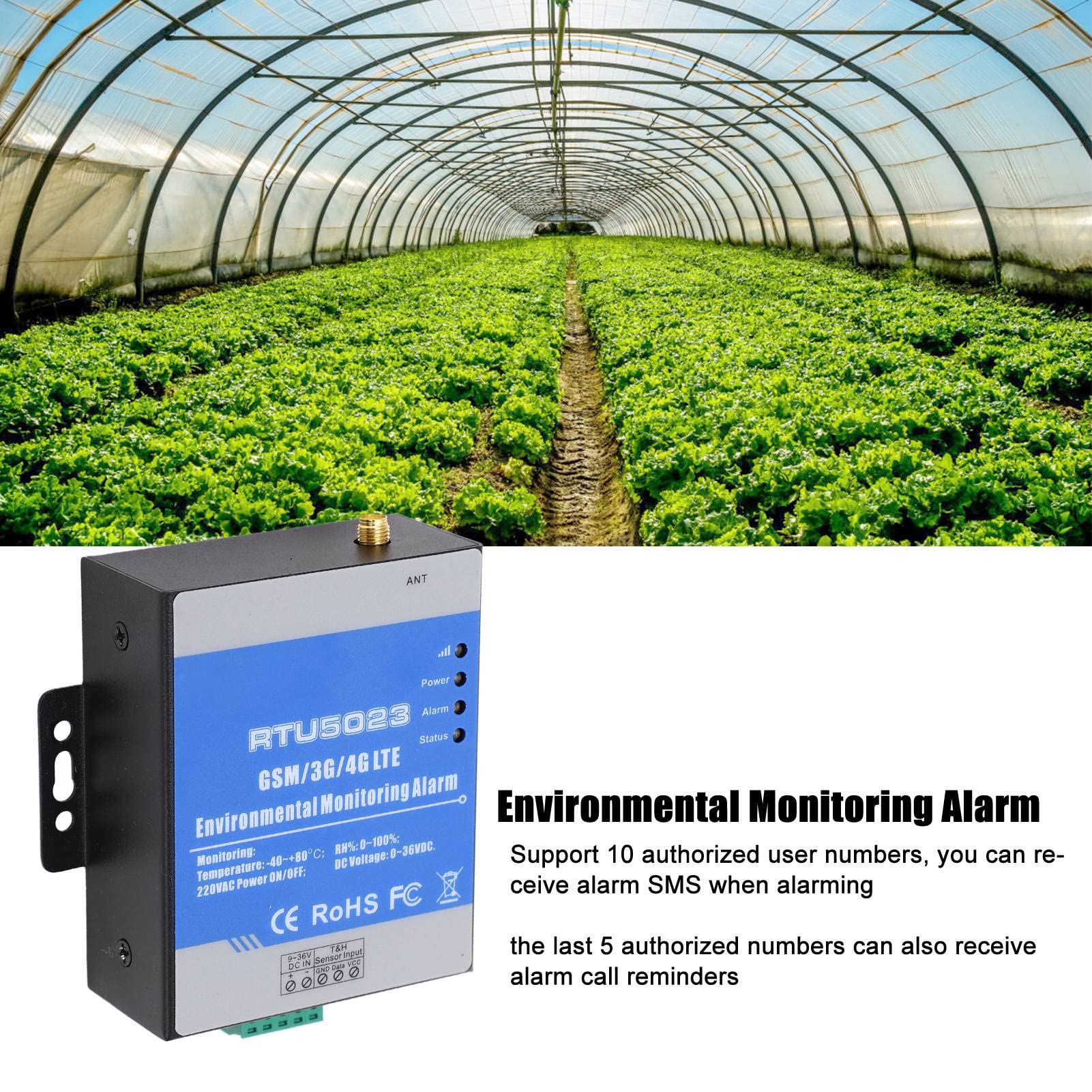 RTU5023 Alarma de Temperatura y Humedad GSM 3G 4G Alerta de SMS Inalámbrica Alarma de Falla de Corte de Energía Monitor Ambiental AC 100‑240V