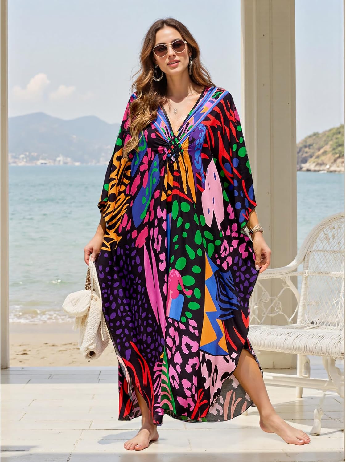 Kaftan Dresses for Women Plus Size Flowy Cover Up Batwing Sleeve Beach Dress Swimsuit Loungewear Lightweight Maxi - Image 4