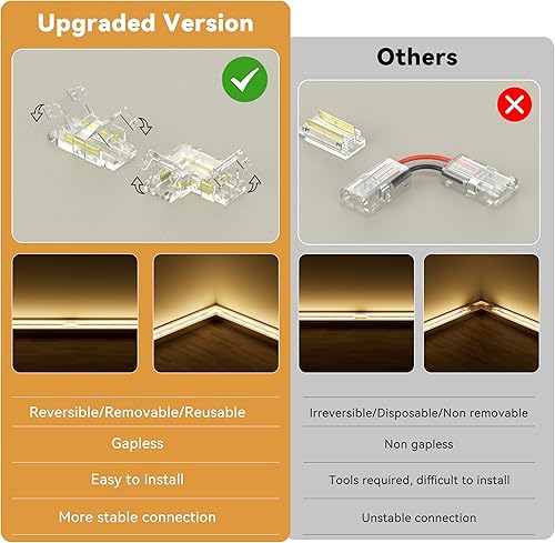 Miniatura 3 de PAUTIX 8mm Conectores COB de 2 pines 8 piezas, Conectores en forma de L/de esquina, Adaptador de terminal de extensión sin soldadura reutilizable, 2