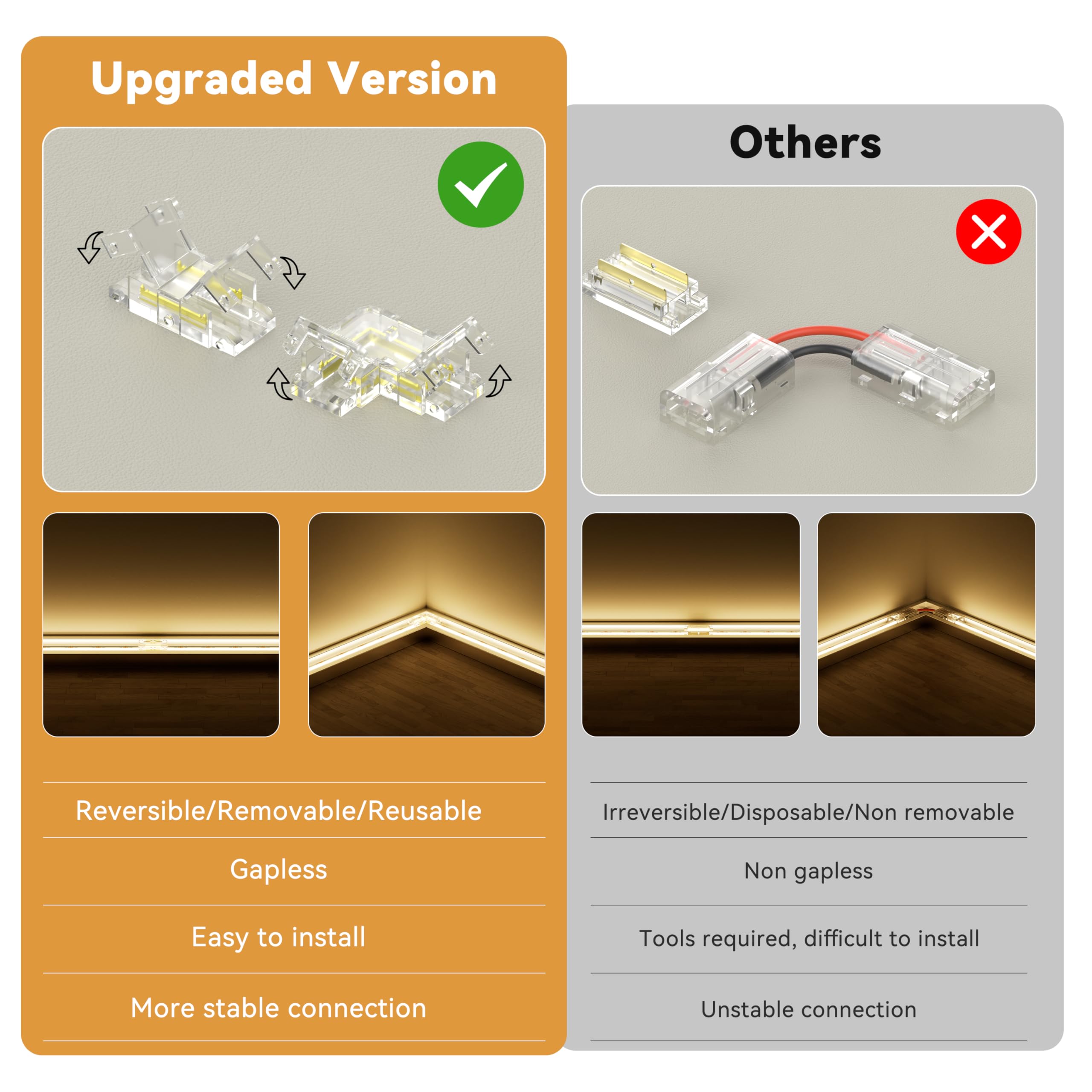 Snapklik.com : 8mm 2-Pin COB Connector 8pcs L-Shaped/Corner Connectors ...