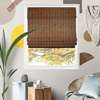 Bamboo Shades for Windows, Woven Wooden Cordless Bamboo Roman Shades, Li...