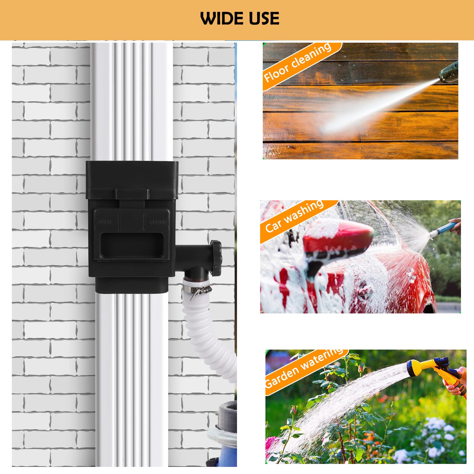 Kit desviador de barril de lluvia, desviador de bajante para bajante estándar de 2 x 3 pulgadas o 3 x 4 pulgadas, sistema de recogida de agua de lluvia con válvula ajustable y filtro, manguera de 5