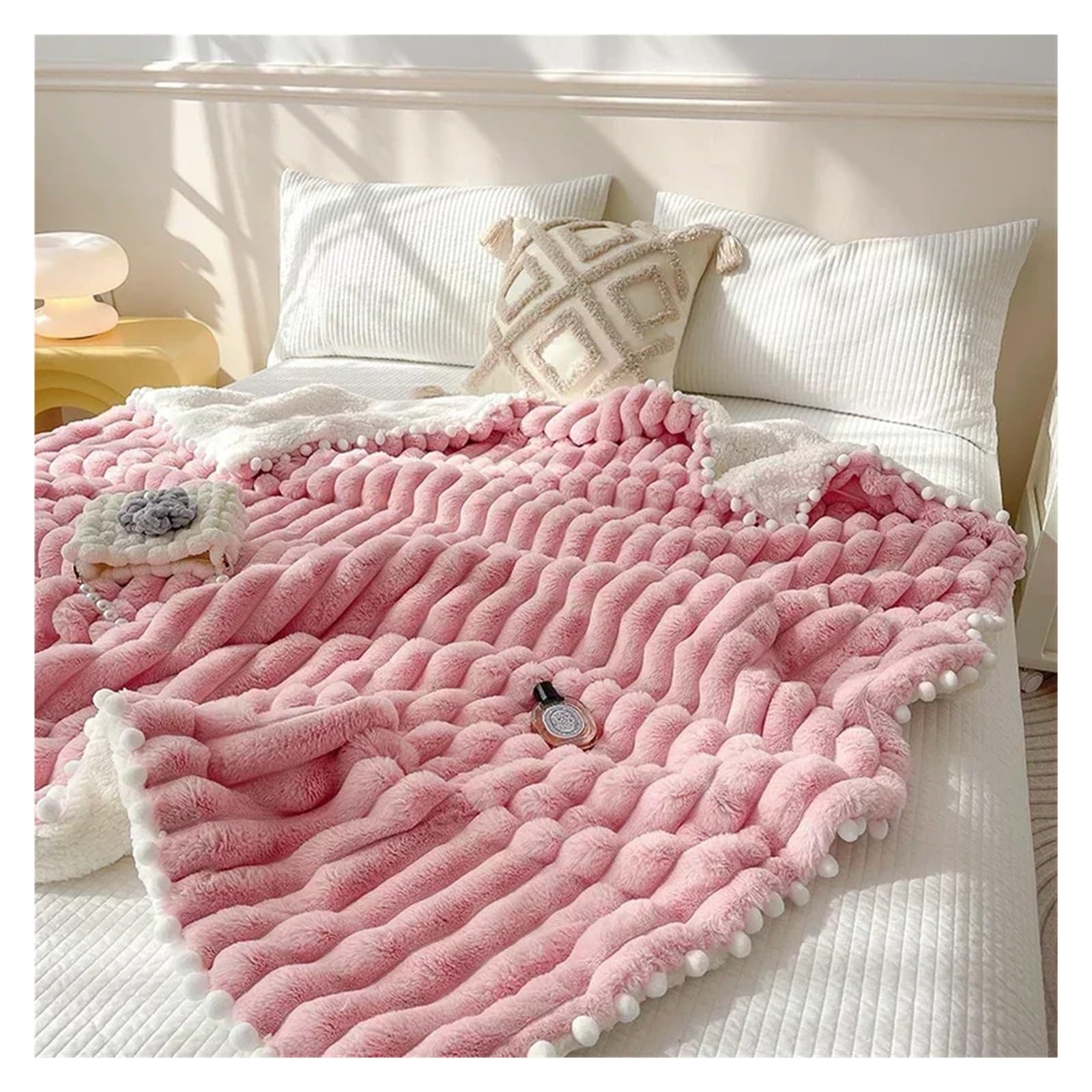 Manta Polar Manta cálida de piel de conejo de imitación for otoño e invierno, manta ponderada de lana de cordero de imitación de lujo, lado B, suave y acogedor, mantas de sofá cálidas(1,150x200cm(59x7