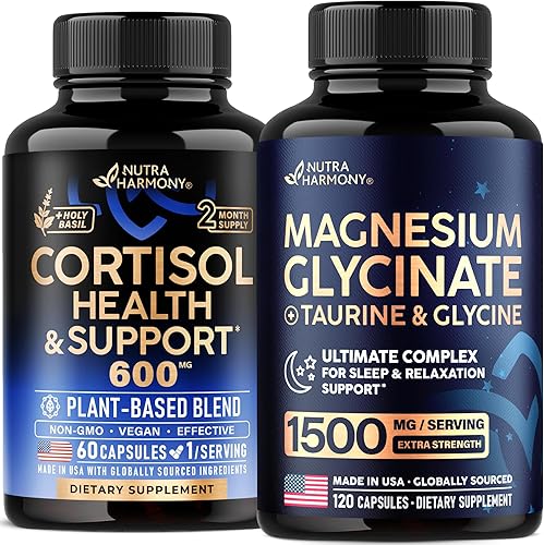 NUTRAHARMONY Soporte de cortisol y glicinato de magnesio con cápsulas de glicina