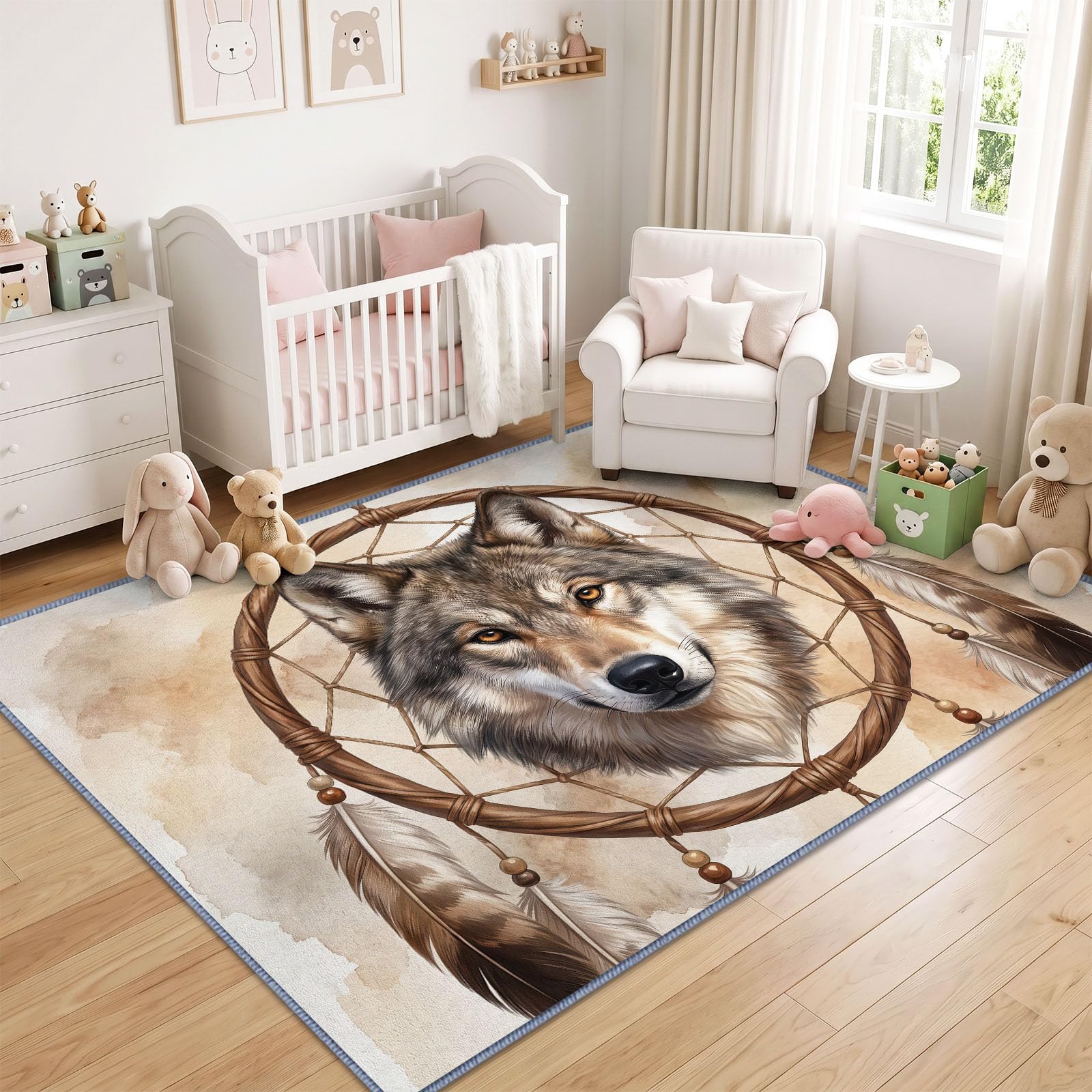 Tapis de Salon Lavable en Machine 160 x 230 cm, Minimalisme Art Animaux Loup Tapis Chambre, Antidérapant, Poils Courts, Douce, Adapté à L'aspirateur pour Entree Interieur, Couloir, Terre Cuite