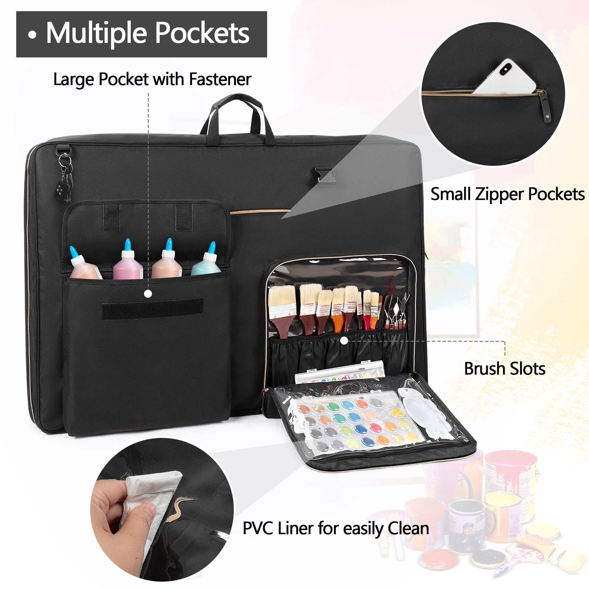 Damero A1 Sacs de Transport pour Fournitures d'art, Portefeuille d'artiste, étui pour Fournitures de Croquis, Grand étui pour tampons de Peinture, Organisateur d'artiste, Noir