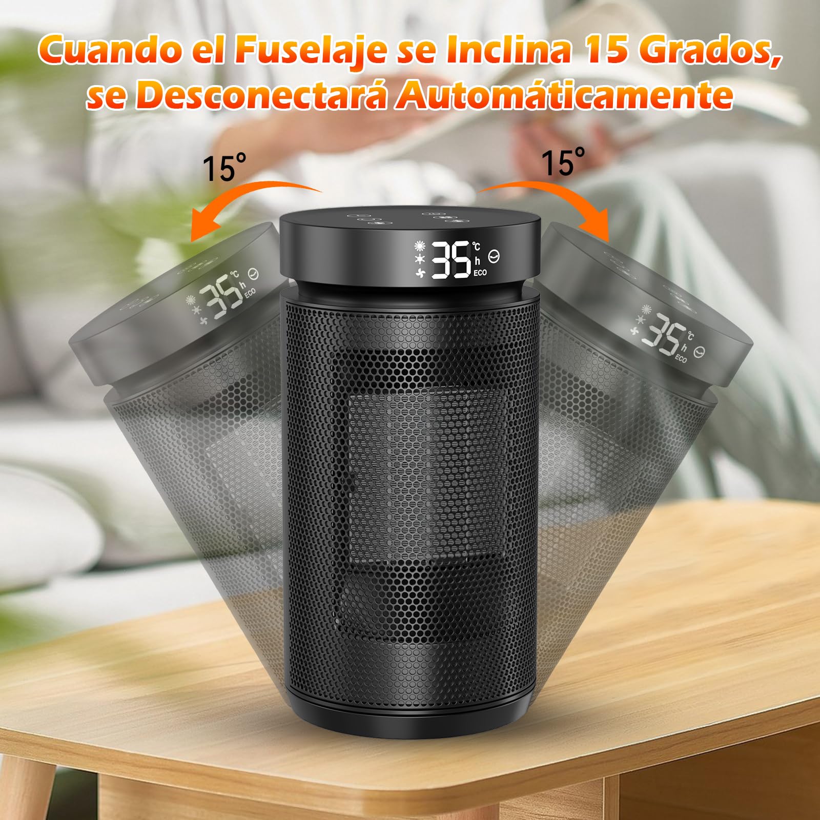 Calefactor Bajo Consumo con Control Remoto, 1500 W Silencioso Calefactor Cerámico PTC, Temporizador 12H, Rotación de 70°, Múltiples Funciones de Protección, Ideal para Salones, Dormitorios y Baños