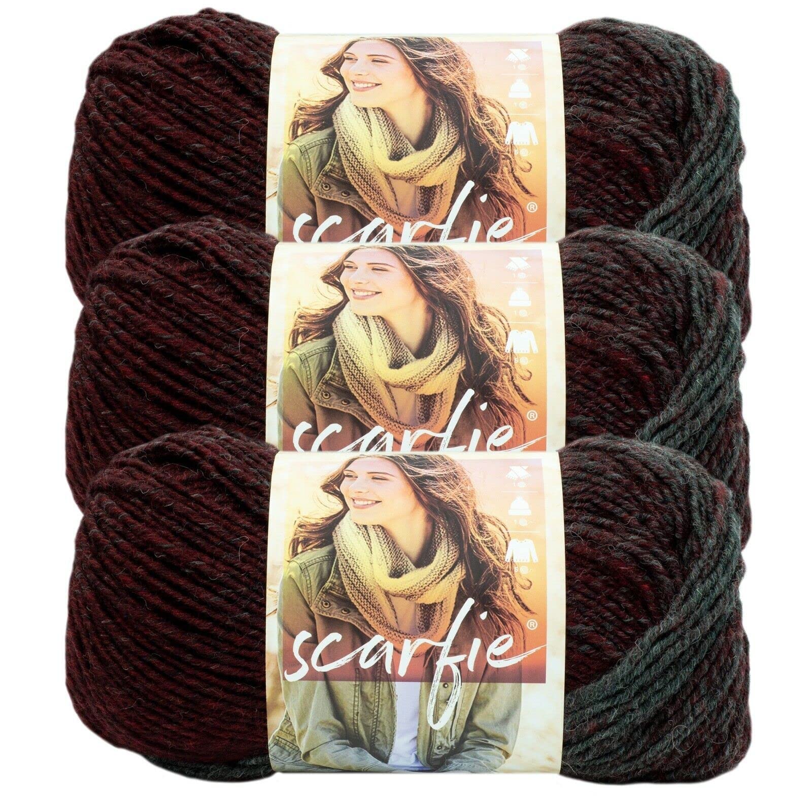 (3 Pack) Lion Brand Yarn Scarfie Bulky Yarn, Oxford/Claret