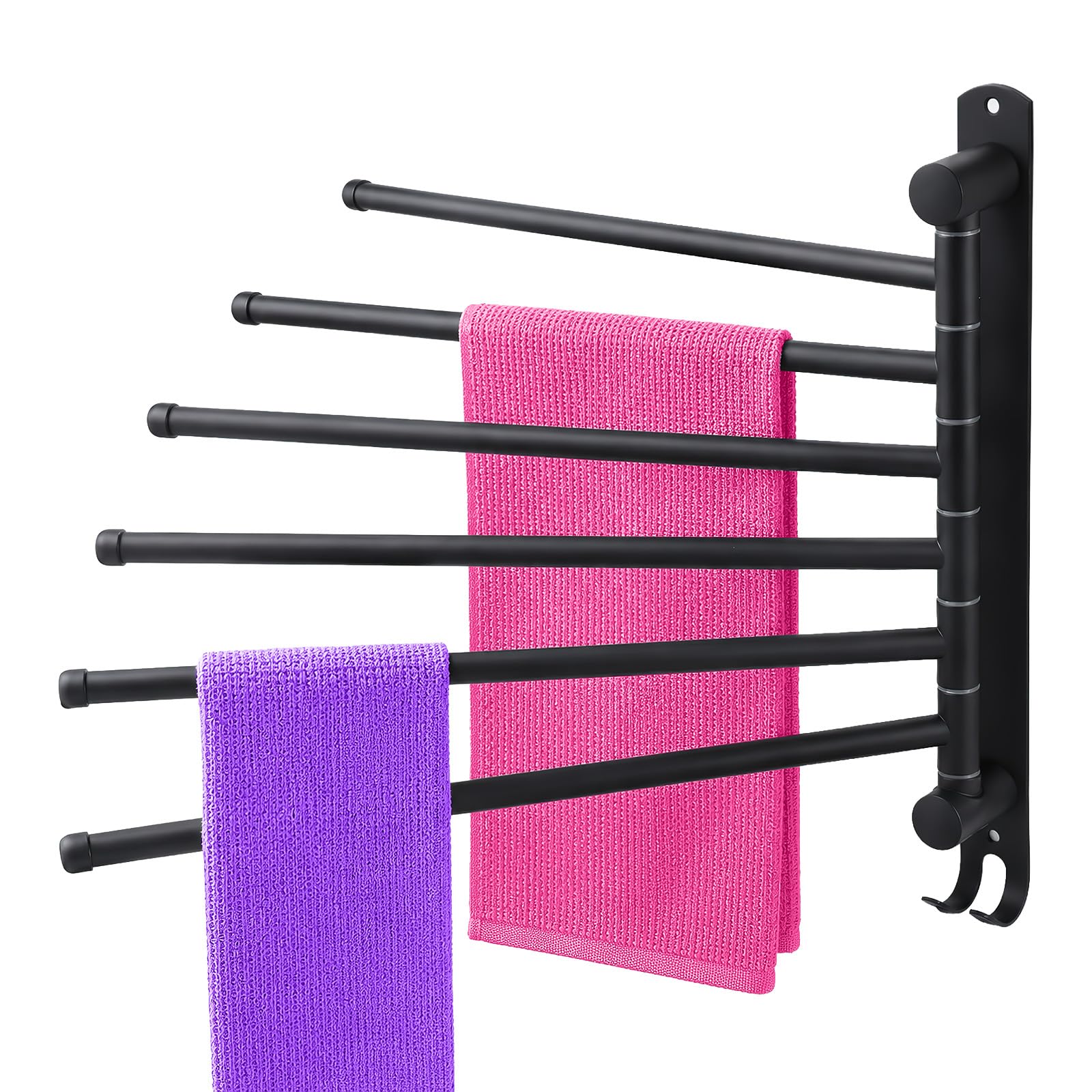 6 Arm Swivel Towel Rail, Stainless Steel Bath Towel Rack Wall Mounted Black