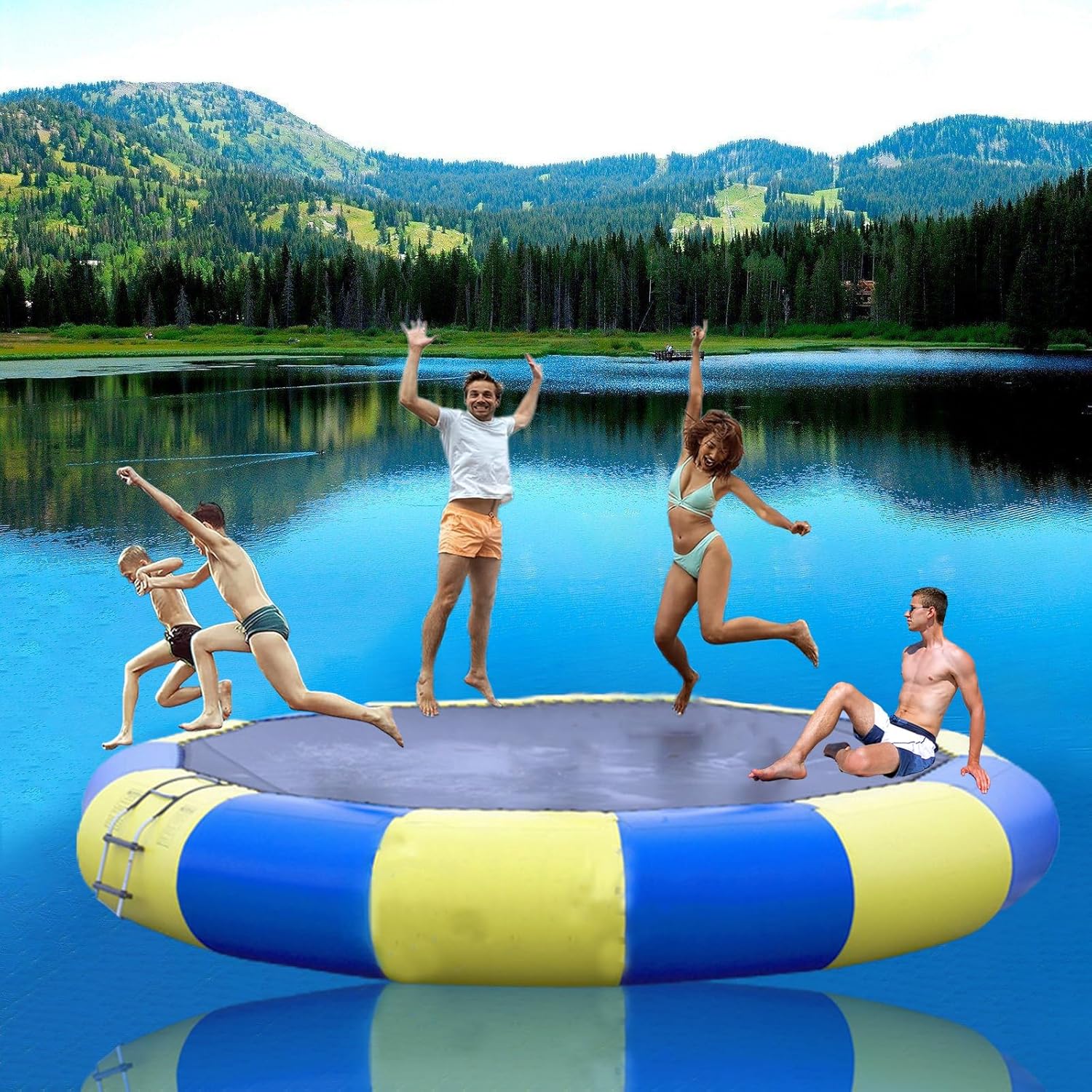 20FT/6Meter Inflatable Water Trampoline, Adult Kids Water Sports Round Jump Bed Floating Swim Platform with Electric Pump
