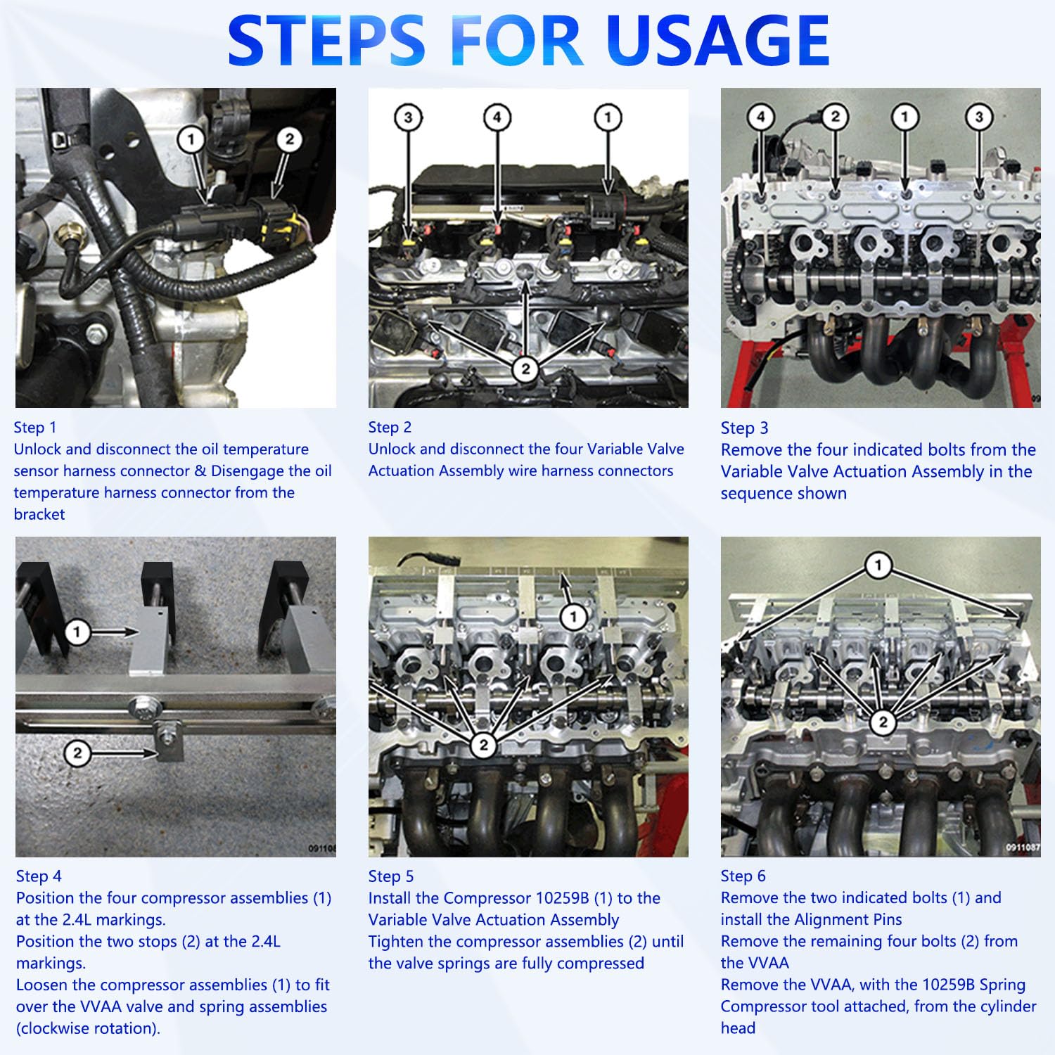 ZKTOOL Herramienta de Montaje de compresor de actuador de Motor Apta, para Fiat MultiAir 2012-2019 1.4L 16V / Turbo / 2.4L / BF/FB/FF/PF/UF/VM 10259A 10259B, Herramienta de Instalación del Compresor