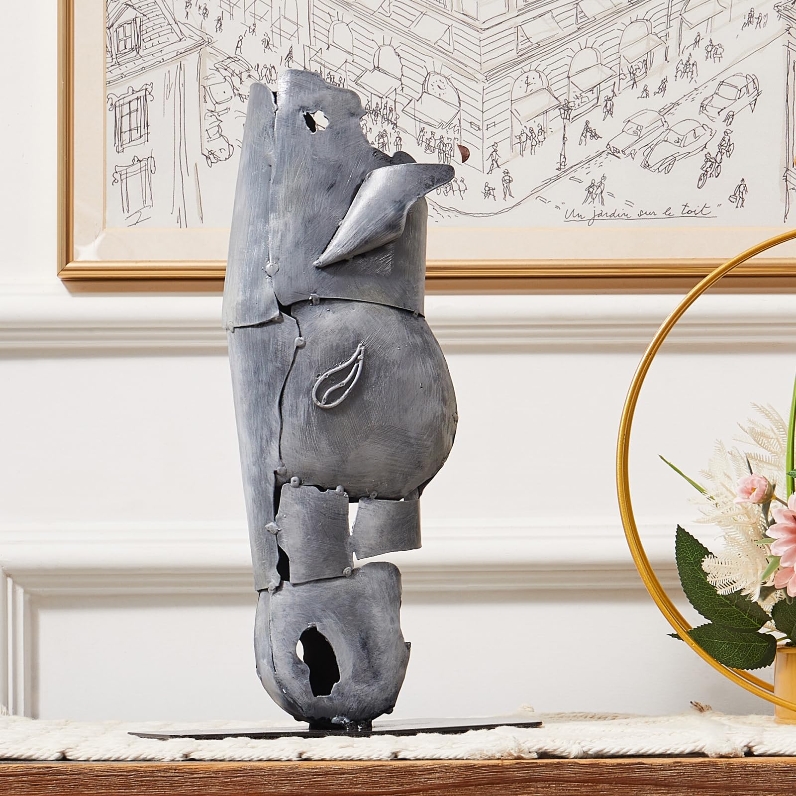 SunBlogs Art Metal Horse Head Statue - 100% Handmade and Hand Painted Horse Sculpture - Unique Rustic Home Decor Suitable for Home, Office (Grey)