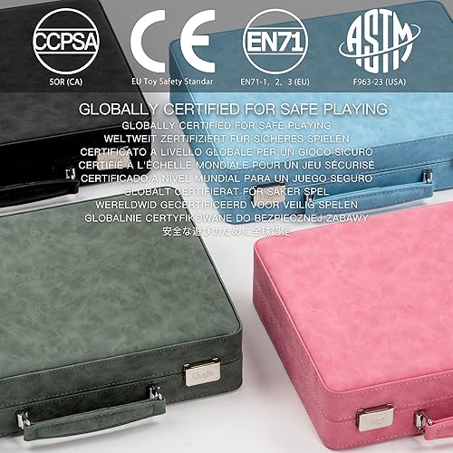 Miniatura 7 de Juego de Rummy, 2 a 4 jugadores con 106 fichas y 4 bastidores, juego de viaje Rummy con funda de piel sintética, divertidos juegos de mesa clásicos