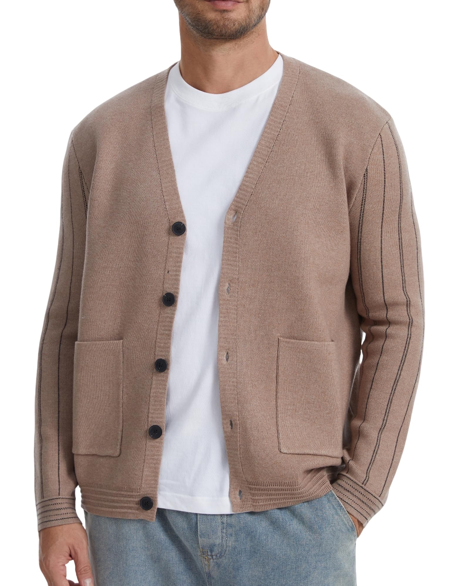 Men's Cardigan Sweater Button Front V-Neck Long Sleeve Knit Sweaters