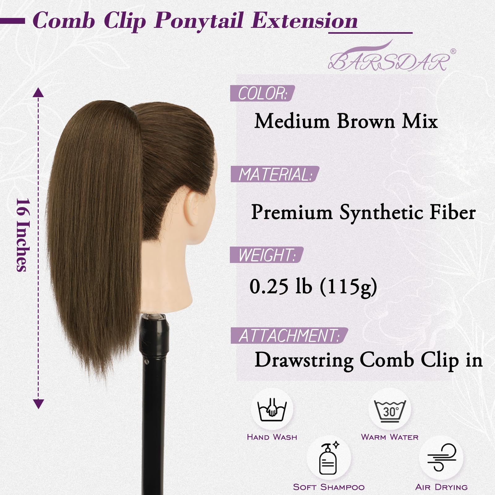 BARSDAR Liso Coleta Postiza Extensiones Pelo, 40cm Corta Liso Medio Marrón Cola de Caballo Extension con Cordón Natural Sintética Cheer Posh Ponytail Extensiones Postizos Fiestas Cheer Competition — view 2