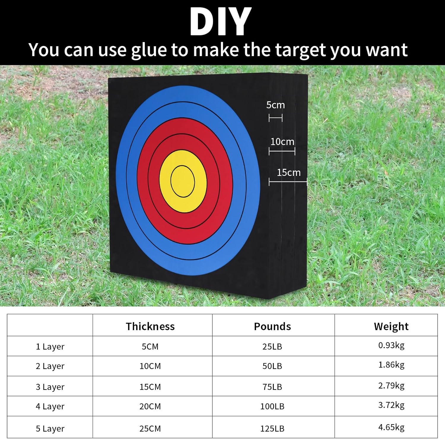 Archery 20" Foam Target for Backyard EVA Arrow Target Square Moving Foam Targets for Outdoor Shooting Practice Training Compound Bow and Recurve Bow Black