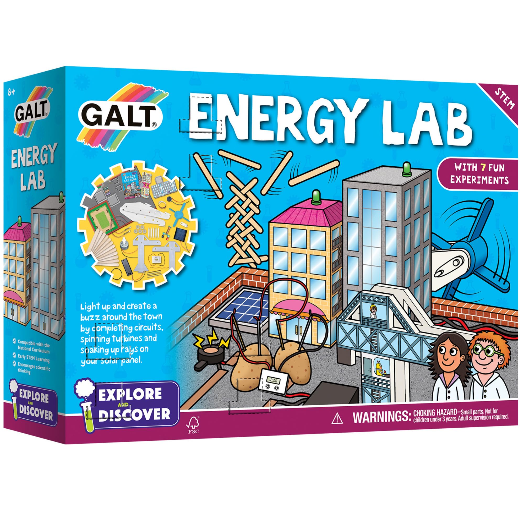 Galt Energy Lab - Explore & Discover Kids Science Kit, 7 Fun Experiments for Children, Physics Experiment Activity Set - National Curriculum Compatible STEM Toys - Gifts for Boys & Girls Ages 8 +