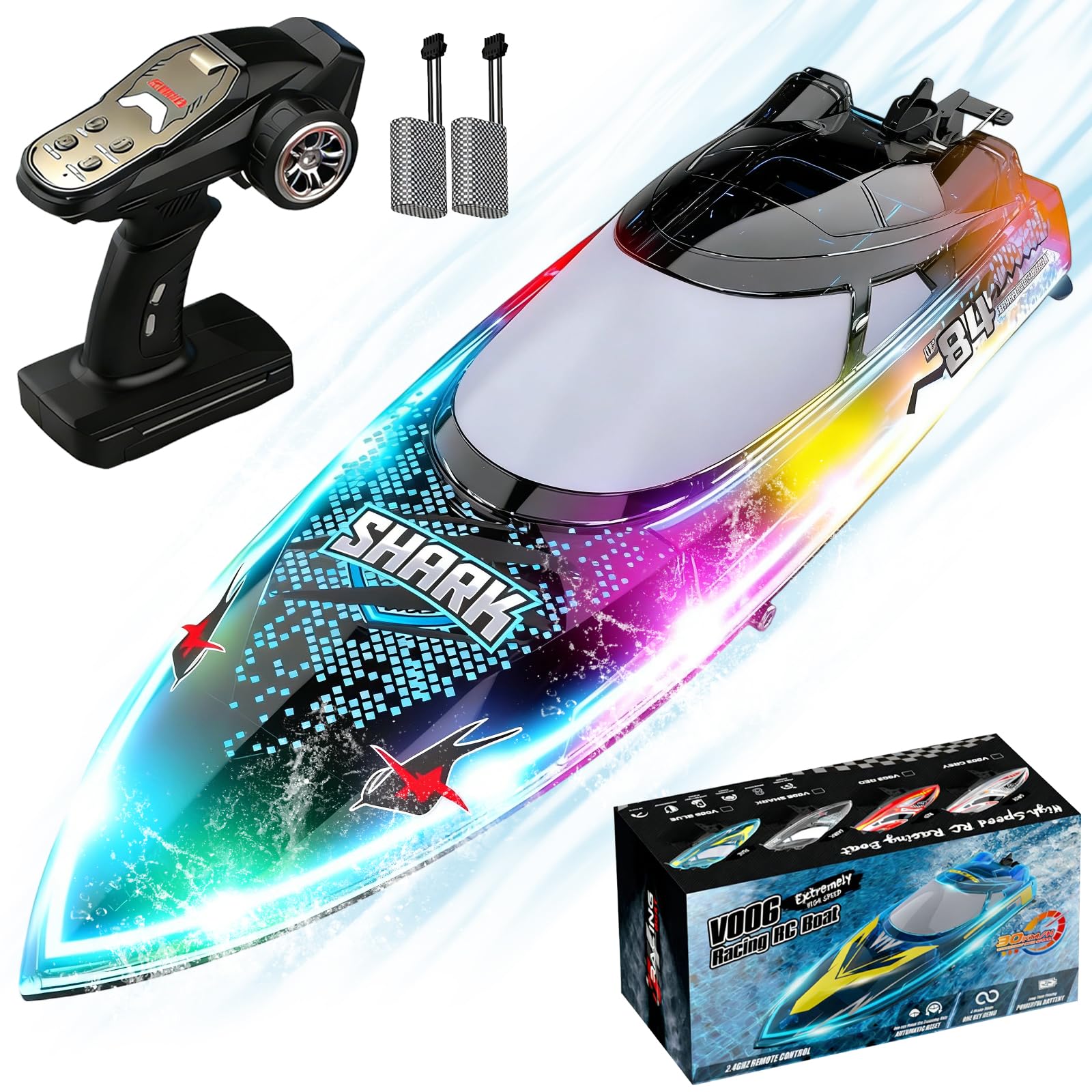 Bateau Télécommandé Rapide Pour Enfants - Basculement Sur Plage, Moteur Efficace - Jouet Eau Garçon Fille - Cadeau Piscine, étang - 7