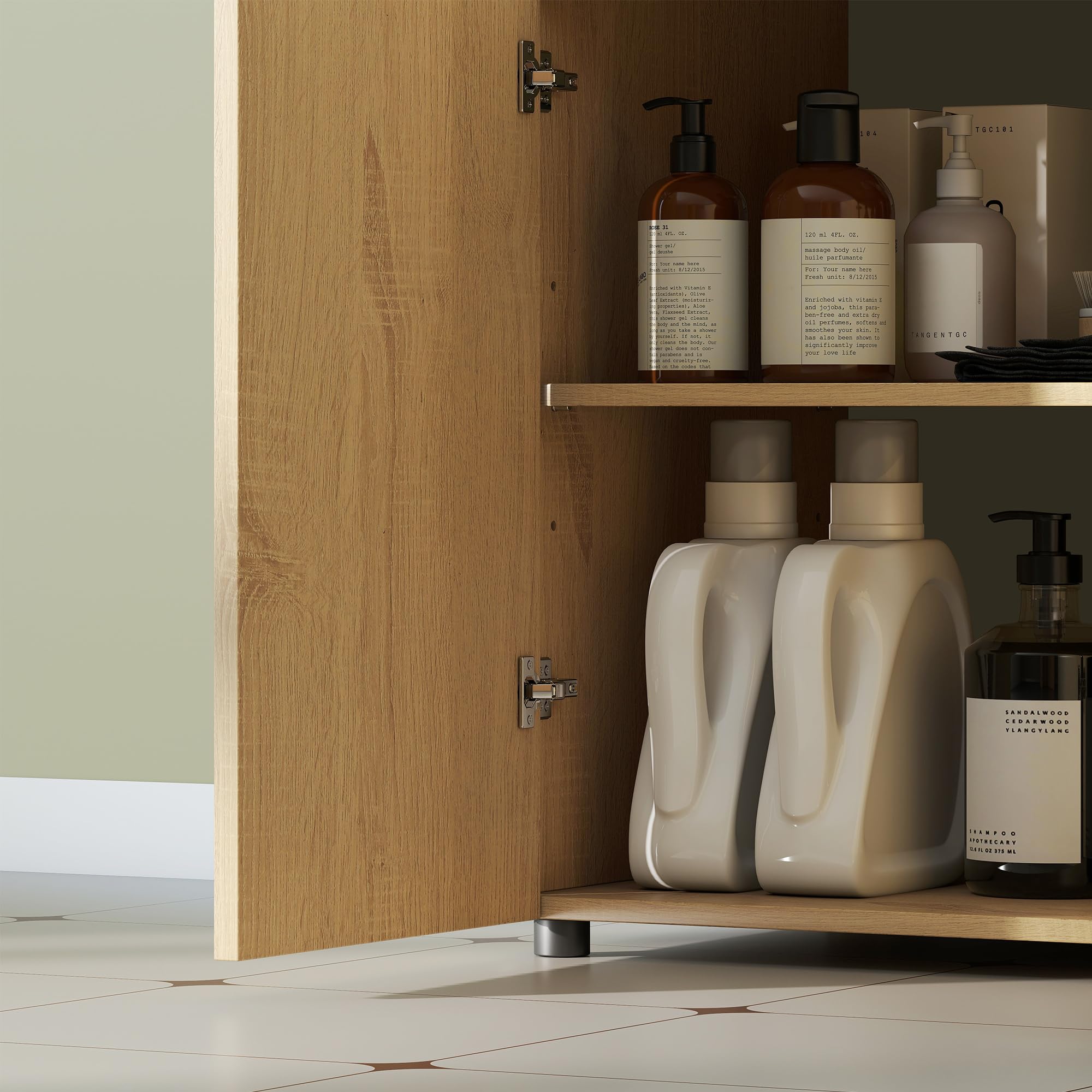 HOMCOM Mueble bajo Lavabo 2 Puertas 60x39,8x58,5cm Efecto Madera Natural | Cierre suave, estante ajustable, armario bajo lavabo para baño
