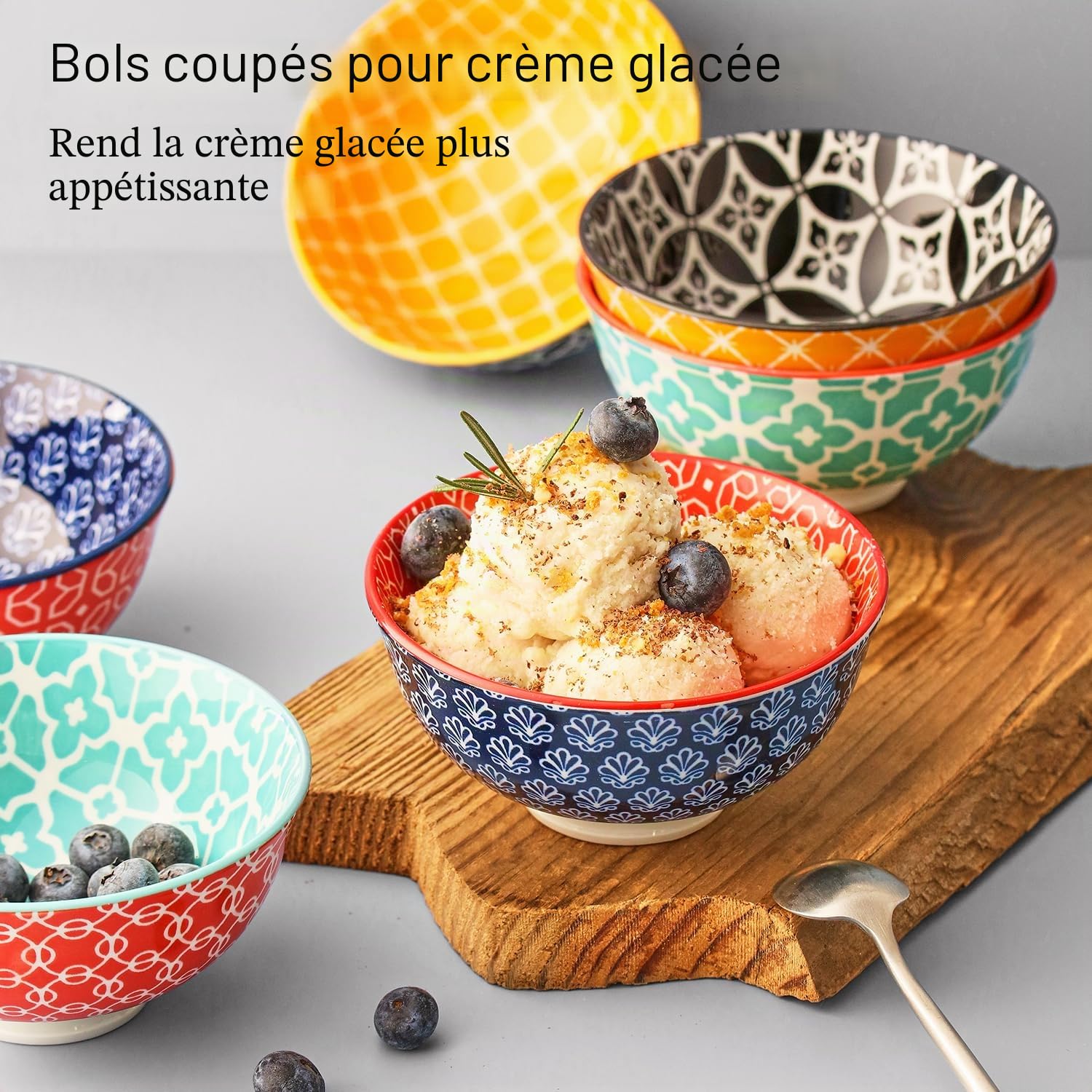 DOWAN Bols à Dessert en Porcelaine, 300ml Petits Bols à Soupe, Couleurs Vives, Bol à Céréale pour Petit Dejeuner, Riz, Soupe Miso, Crème Glacée, Dessert, Léger & Durable | Lot de 6, Noël Cadeau