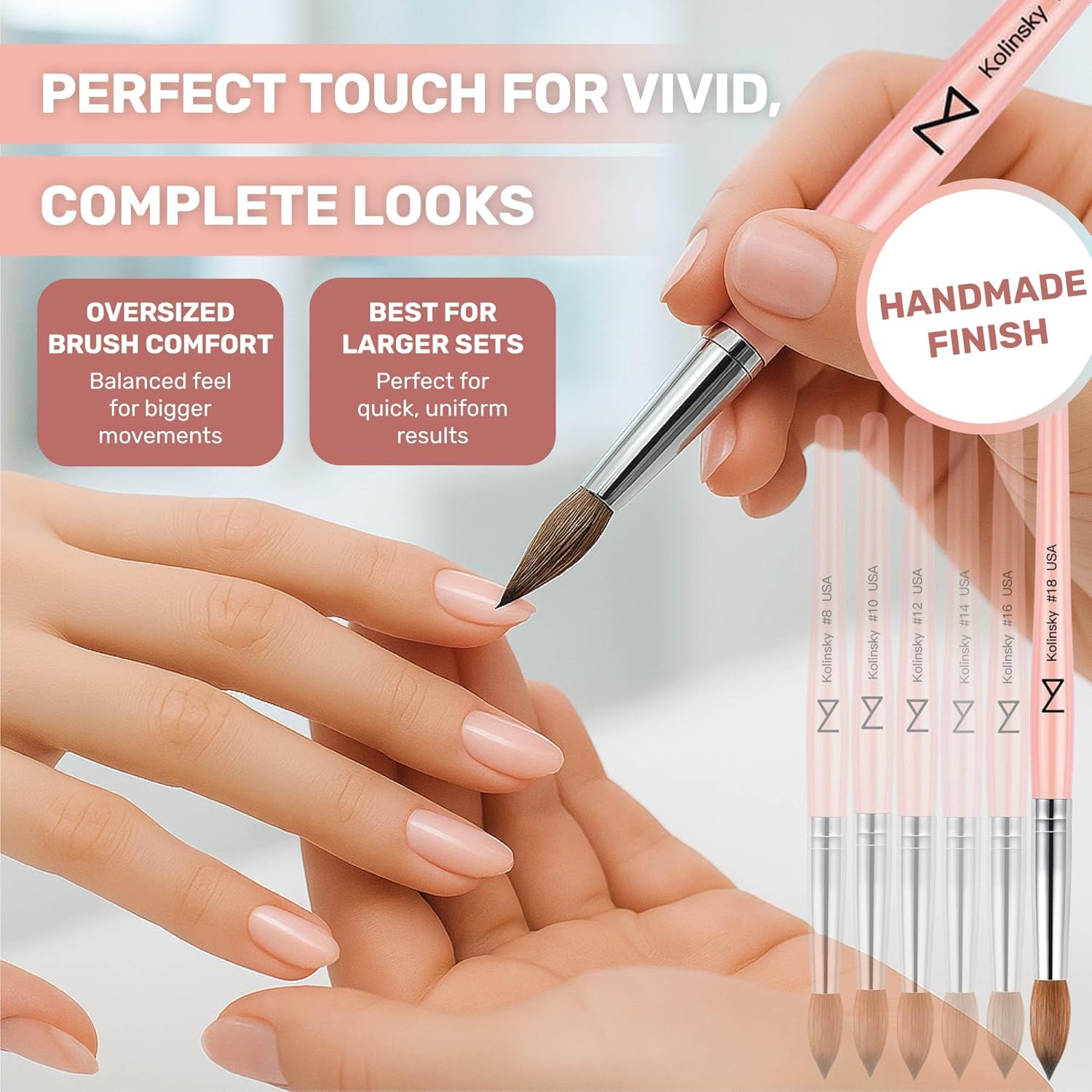 M – Majesti Pink 100% Kolinsky Acrylic Nail Brush | Professional Acrylic Sculpting & Application Brush | Handcrafted Premium Nail Art Tool for Nail Technicians (#10)