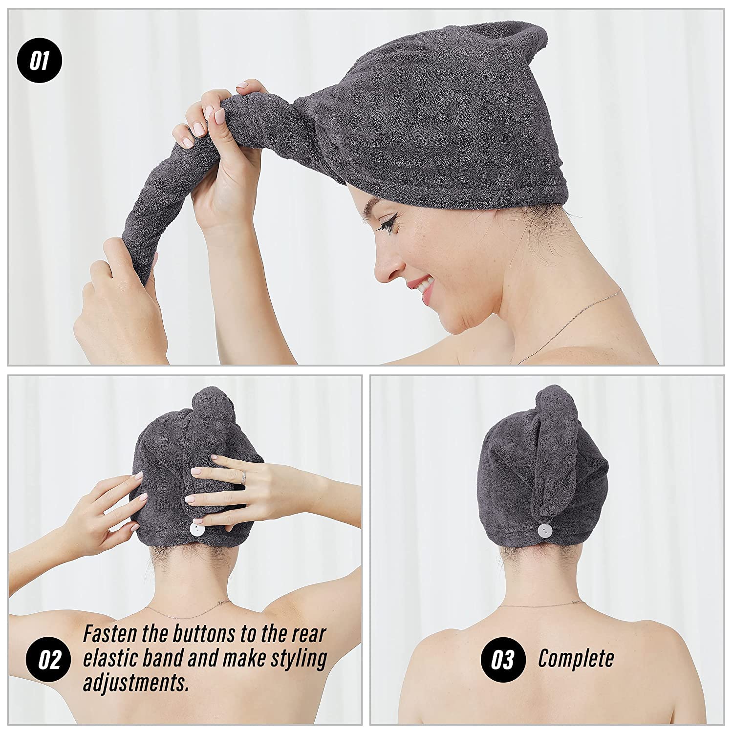 Midastra Dark Grey Hair Wrap Towel 500 GSM, Premium Microfiber Hair Drying Turban, Fast Dry Super Absorbent Hair Towel, Soft Anti Frizz Hair Wrap for Women, Spa Bath Shower Hair Care Essential 1