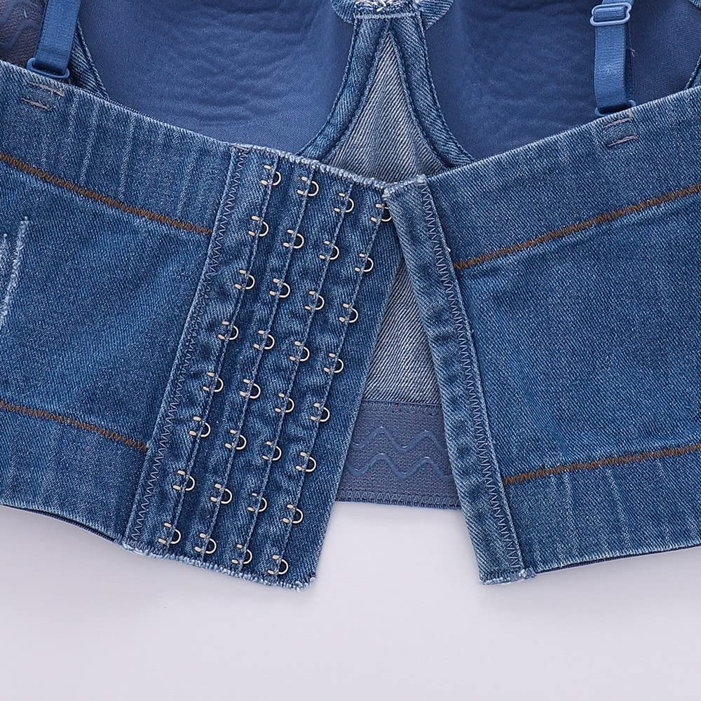 Corpetto Donna,Donna Denim Push Up Bustini Corsetto Glam Diamante Nappa Crop Top Estate Canotta Jean In Difficoltà Spaghatti Straps Bustier Corsetto Top Reggiseno Clubwear Party Corsetto Y2K, S 34B
