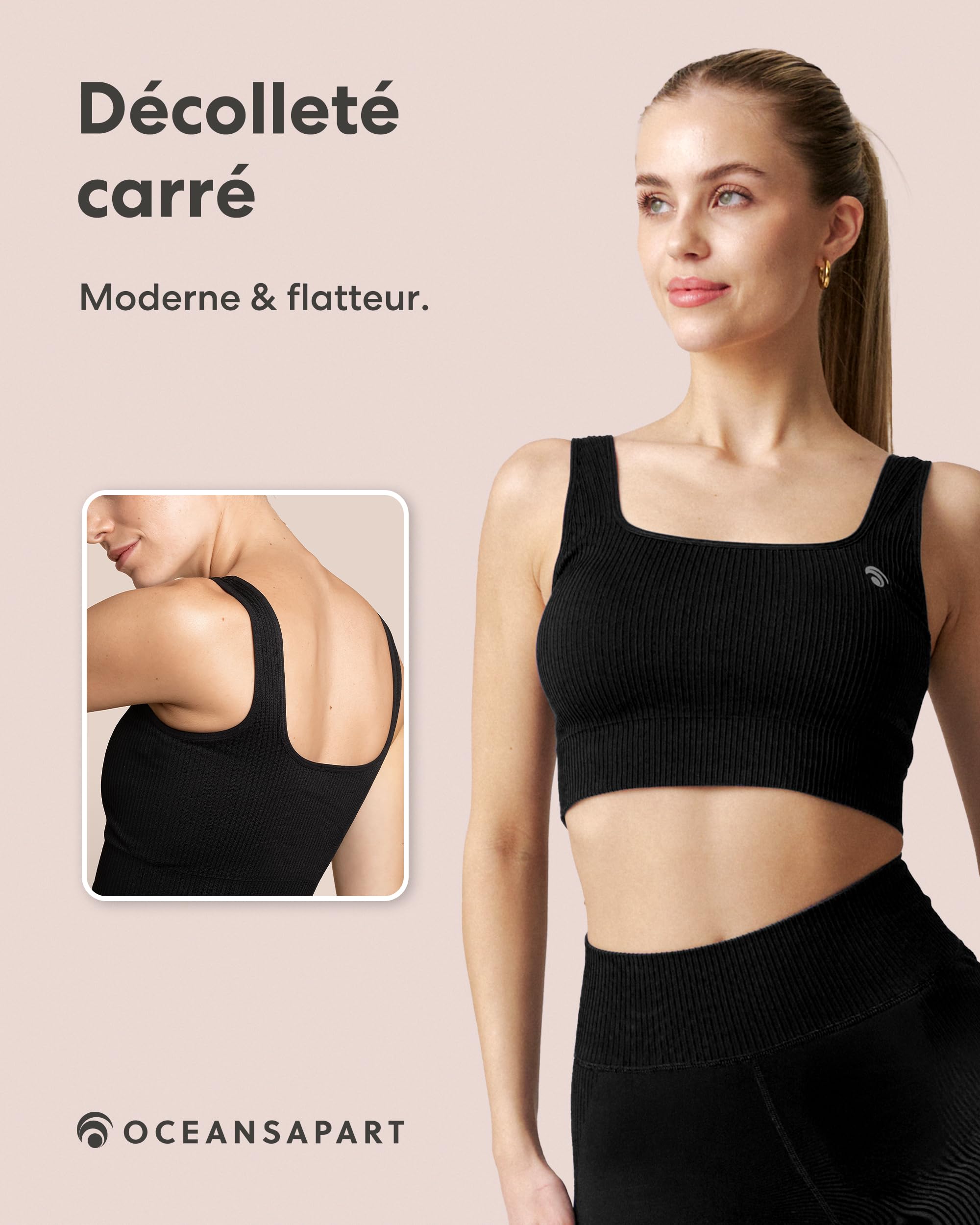 Oceansapart Sydney Brassière Femme sans Armature à Encolure Carrée et Tissu Double - Brassière Forte Poitrine Confortable pour Running, Yoga et Salle - Soutien Gorge Sport Respirant Taille XS-XXL