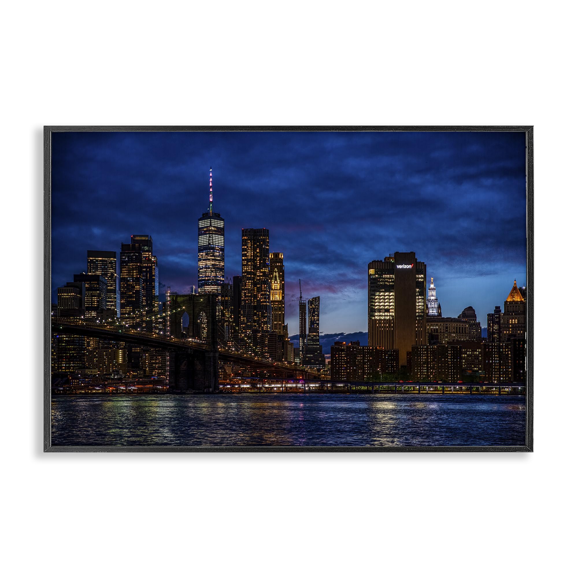 Stupell Industries 'Brooklyn Bridge at Night', Framed Giclee Art, Black, 24 x 16 Inches, Easy to Hang and Sturdy, Made in USA, by Tim West