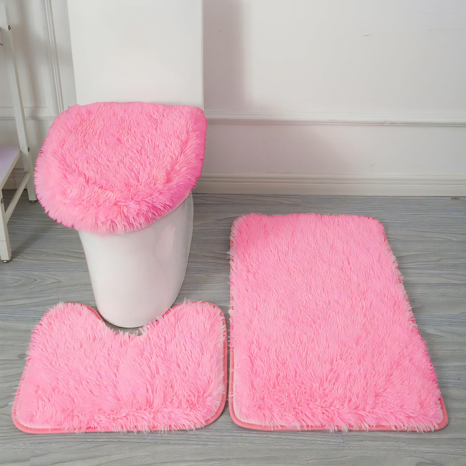 Amazon.com: Eanpet Shaggy Bathroom Rugs Sets 3Piece Pink Bath Mat for Bathroom Non-Slip Bathroom ...