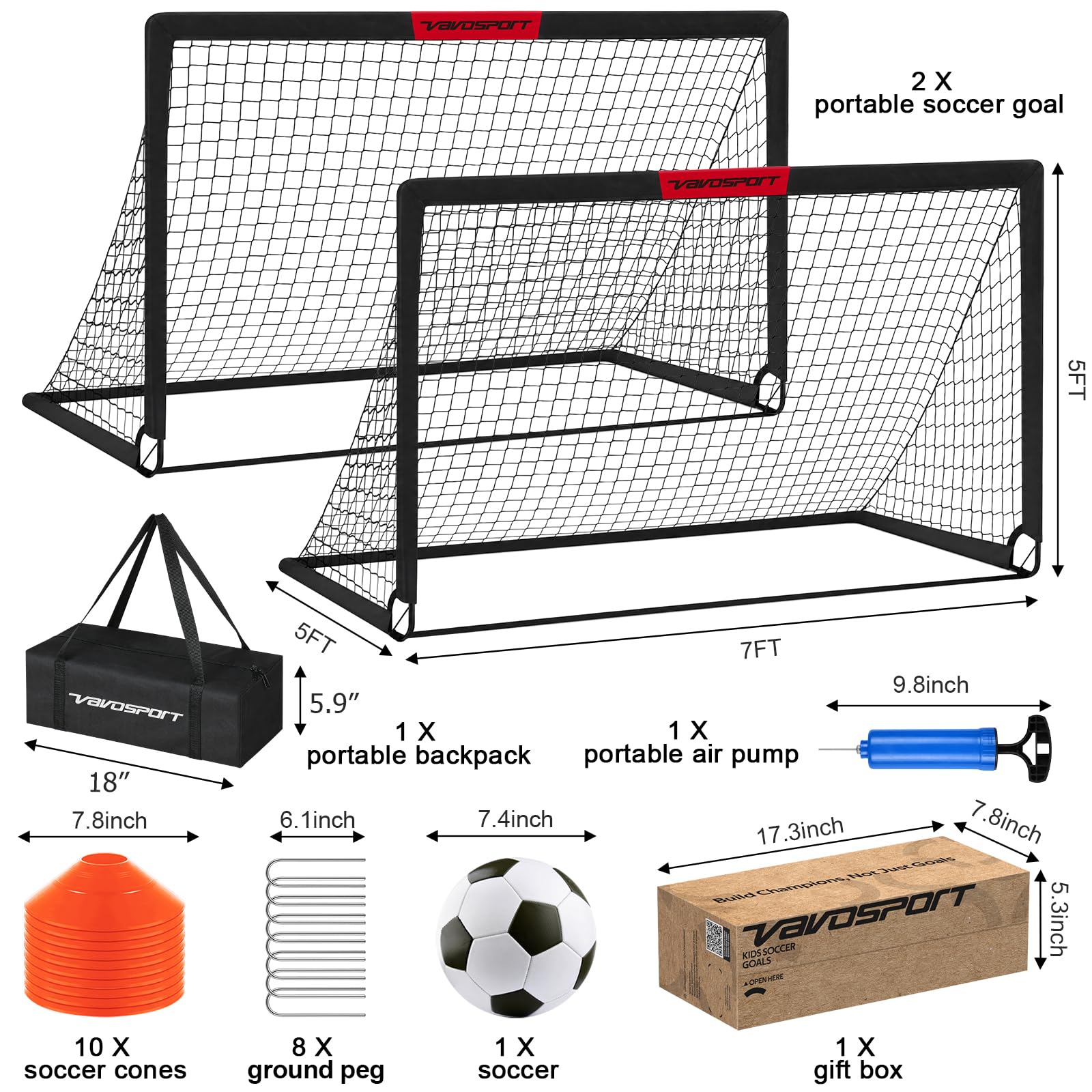 Kids Soccer Goals for Backyard Set - 2 of 7' x 5' Portable Soccer Goal Training Equipment, Pop Up Toddler Soccer Net with Soccer Ball, Soccer Set for Kids and Youth Outdoor Games, Sports, Play view 2
