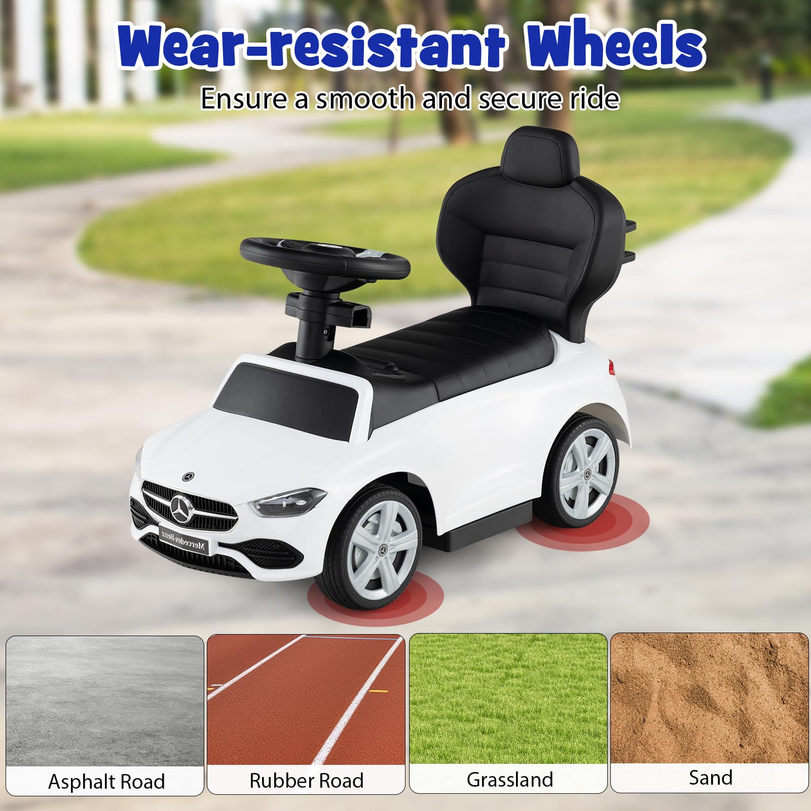 SOARS Macchina Cavalcabile per Bambini con Licenza Mercedes-Benz 3 in 1, Capote Regolabile, Guida Realistica con Volante e Clacson, Capacità di Carico 25 KG, per Bambine e Bambini 1-3 Anni (Bianco)