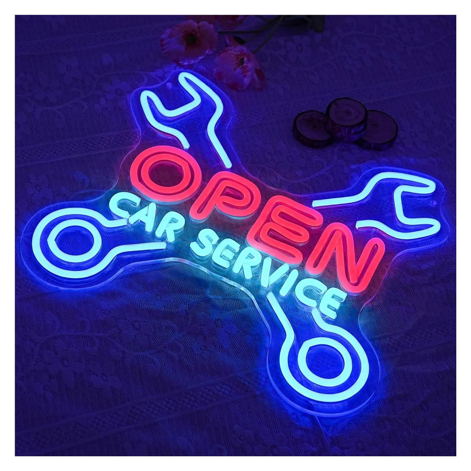 XENITE Luces Art Decoration Christmas Letrero De Neón Car Service Open Para Decoración De Pared De Garaje, Luz Regulable Por USB Para Taller De Reparación De Coches, 36.7х32cm