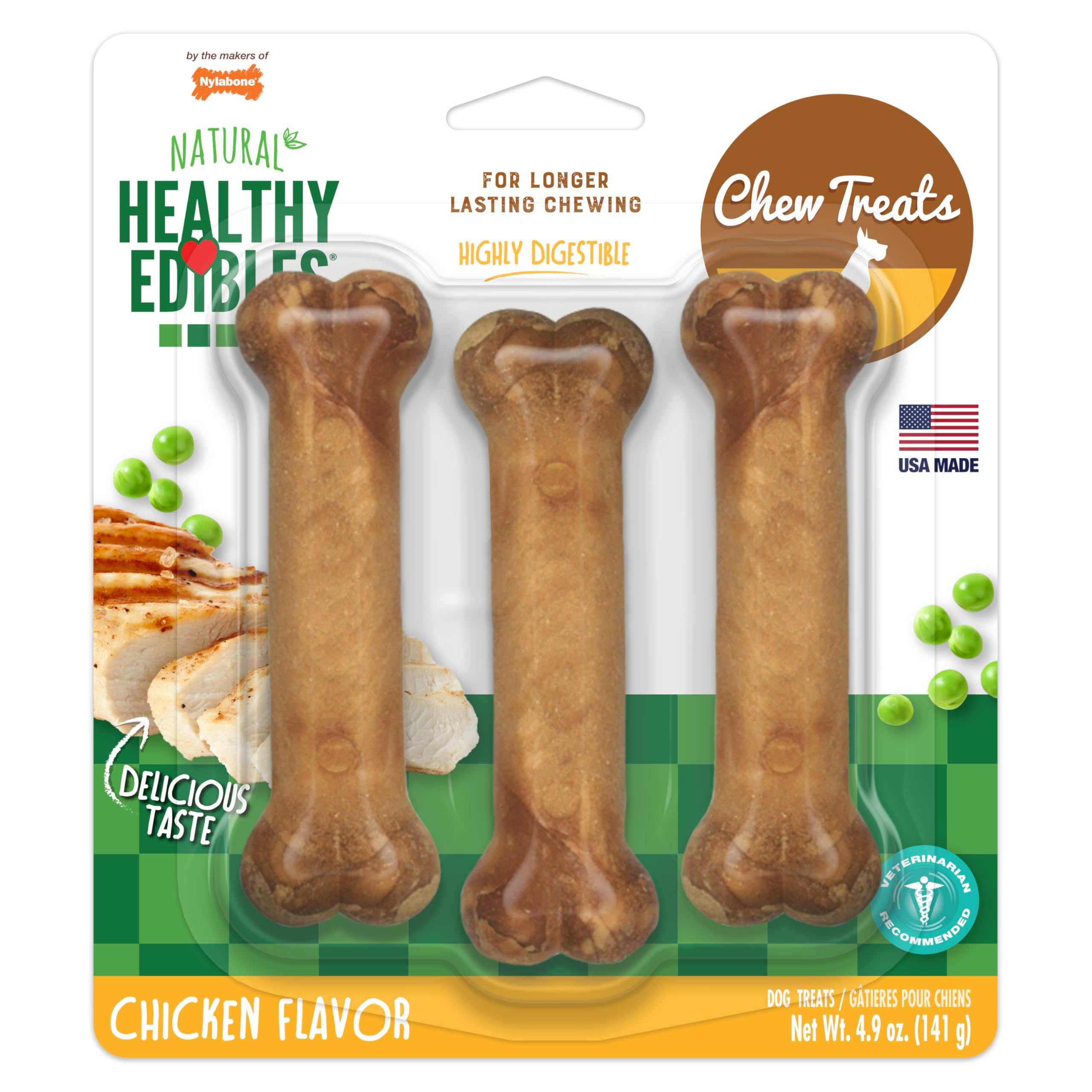 Nylabone Healthy Edibles Dog Treats, Chicken Flavor, Small, 3 Count
