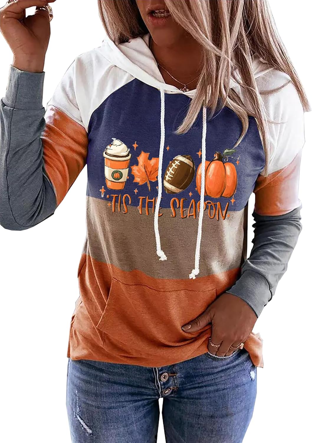 Tis The Season Hoodie Women Thanksgiving Pumpkin Graphic Tees Football Game Day Shirts Fall Long Sleeve Pullover Tops
