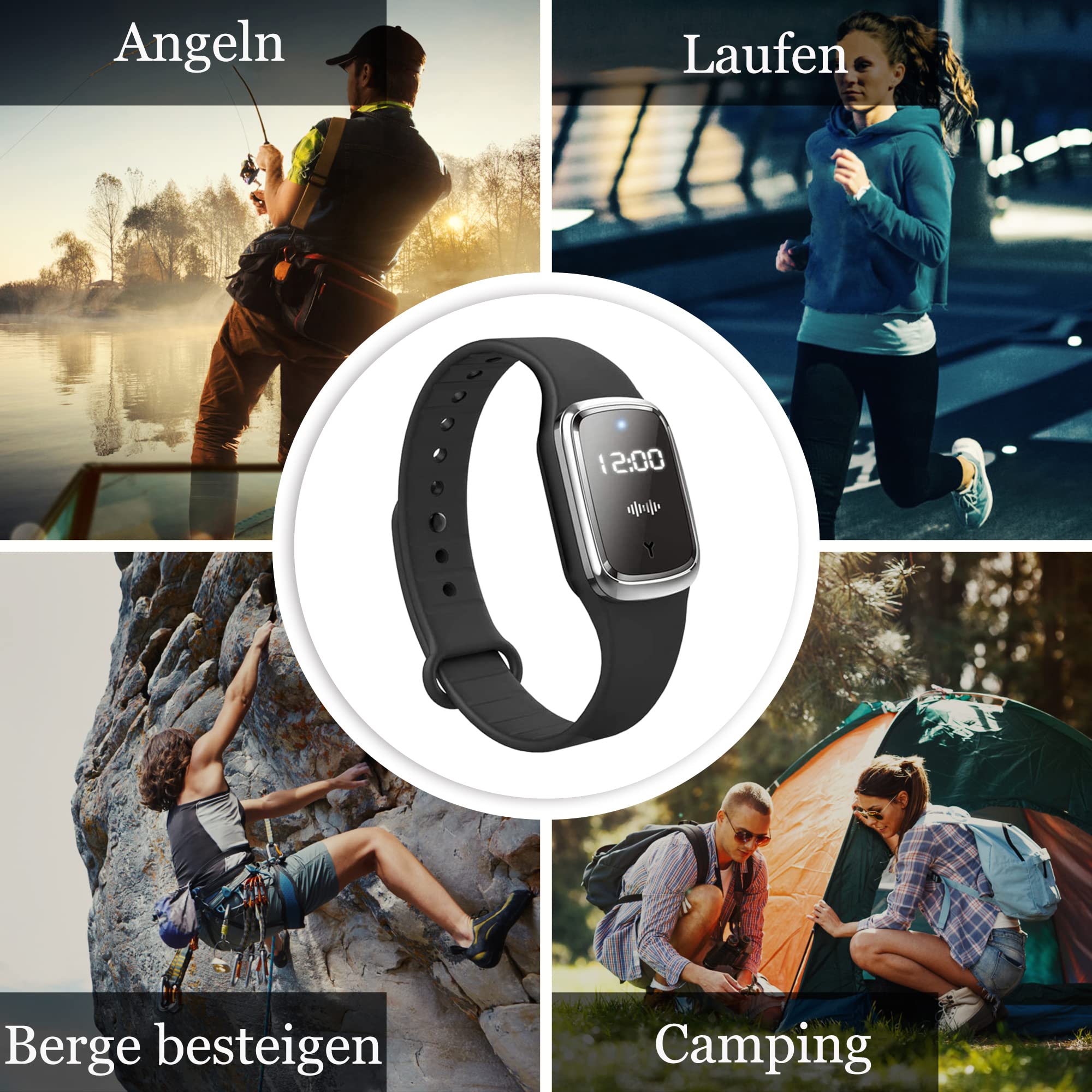Mückenschutz-Armbänder, wasserdicht, Ultraschall, USB, wiederaufladbar, Anti-Moskito-Uhr, für Strand und Angeln, Erwachsene und Kinder, 130 Stunden Akkulaufzeit, Anzeige der Uhr