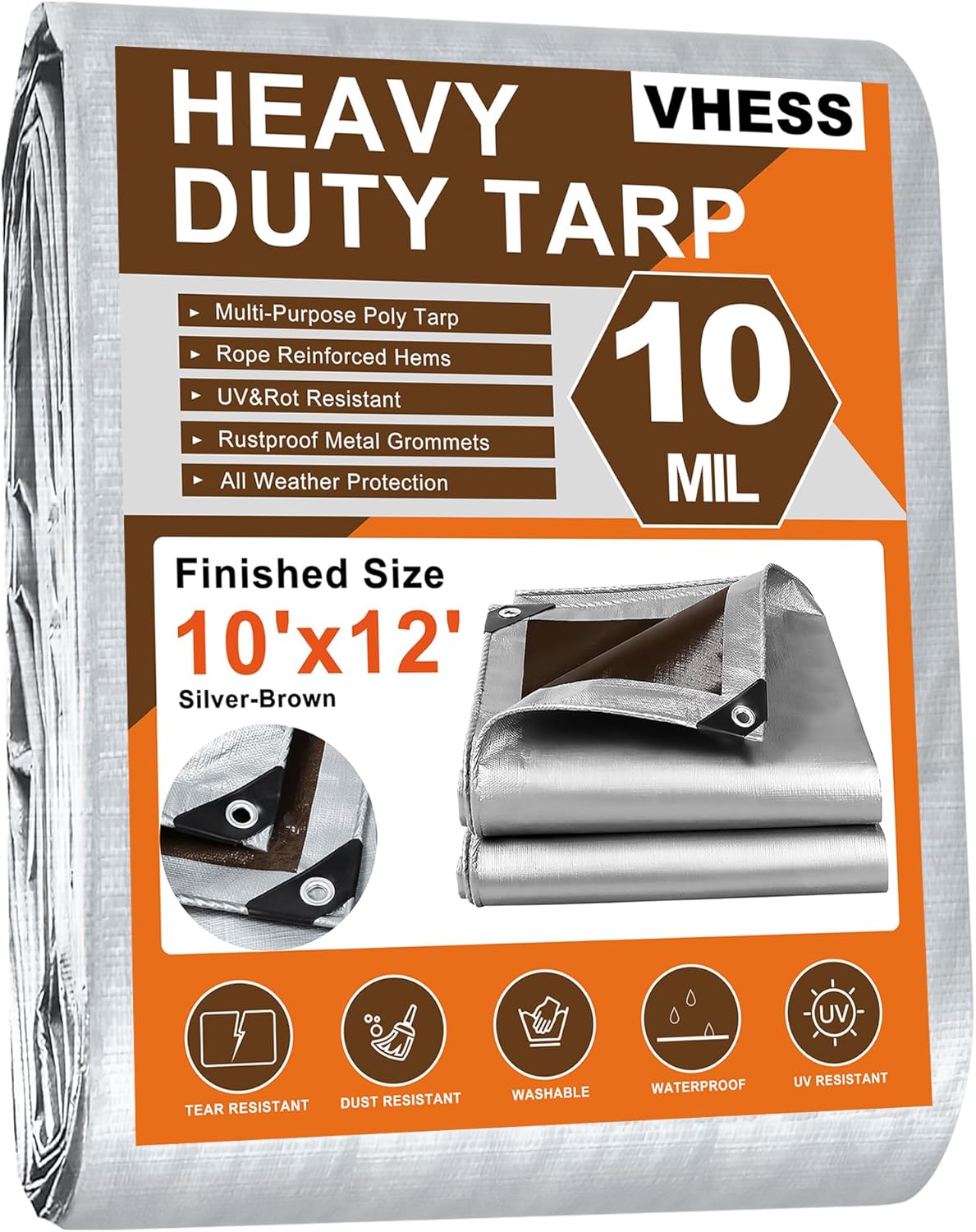 Tarps Heavy Duty Waterproof 10’ X 12’, 10 Mil Multipurpose Poly Tarp Cover, tarp Waterproof UV Resistant Tear&Fade Resistant, Outdoor Tarpaulin for Roof, Camping, Patio, Pool, Boat, Car Tarps Heavy Duty Waterproof 10’ X 12’, 10 Mil Multipurpose Poly Tarp Cover, tarp Waterproof UV Resistant Tear&Fade Resistant, Outdoor Tarpaulin for Roof, Camping, Patio, Pool, Boat, Car
