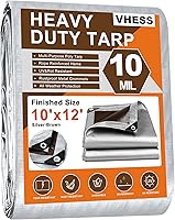 VHESS Heavy Duty 10x12 Waterproof Tarp, 10 Mil Thick UV Tear Fade Resistant Poly Cover for Roof, Camping, Boat, Pool, Patio