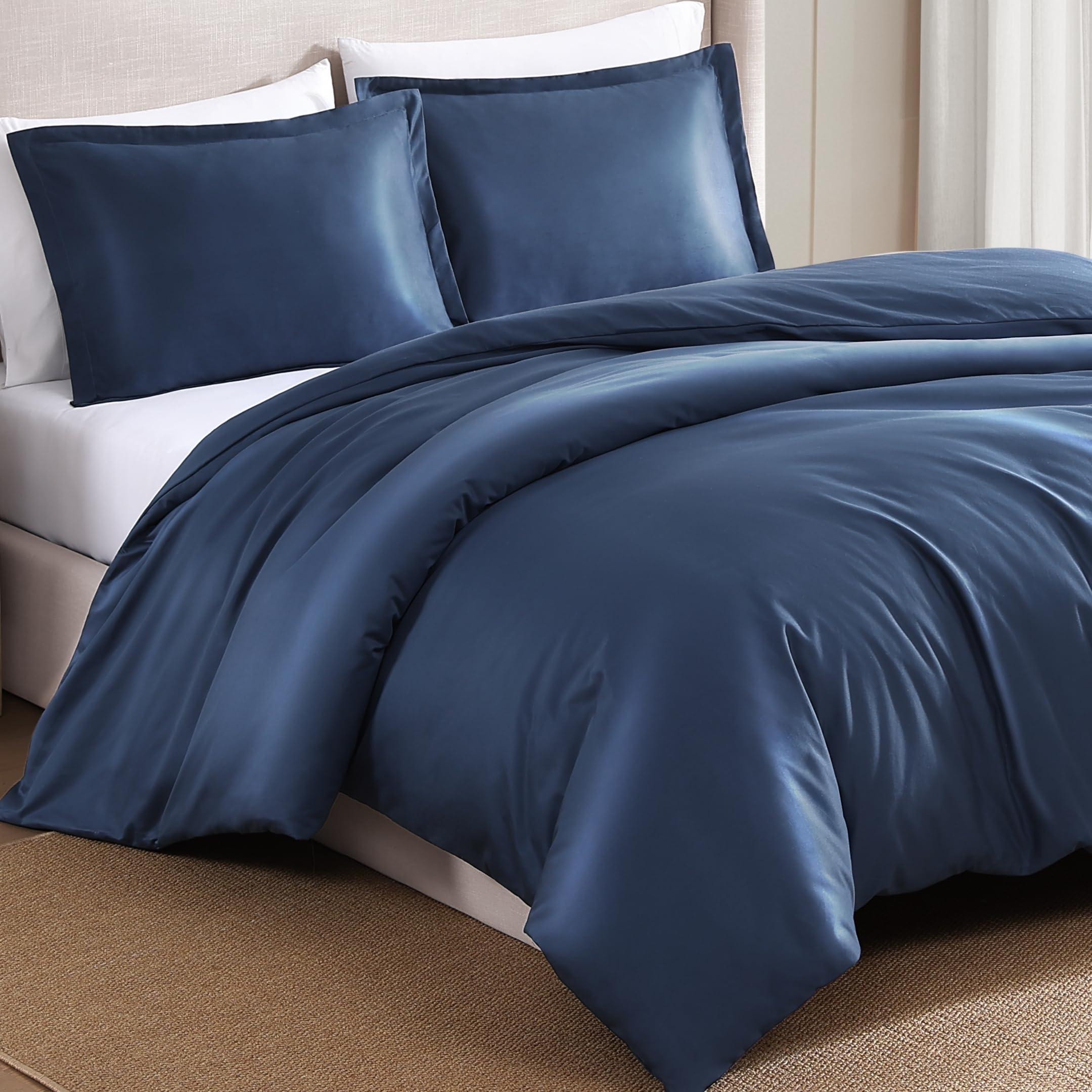 Duvet Cover Set 1000 Thread Count Egyptian Cotton - Dark Denim Blue, King Size Bedding with Pillow Shams