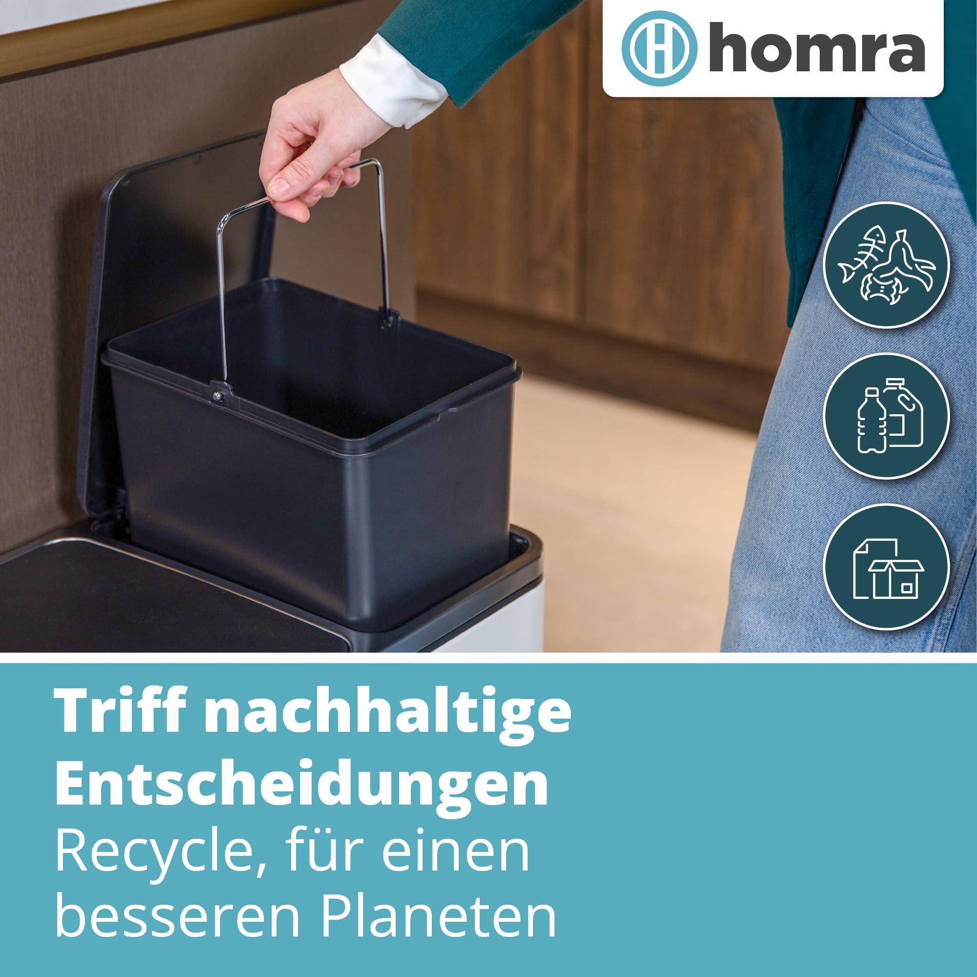 Homra Mülleimer Küche 3 Fächer Sparq 54l | Mülltrennsystem 3Fach | Edelstahl Treteimer 3x18 Liter | Trennsystem 3 Inneneimern | Abfall & Recycling | Abfalleimer Tretmülleimer Softclose | Cremeweiß